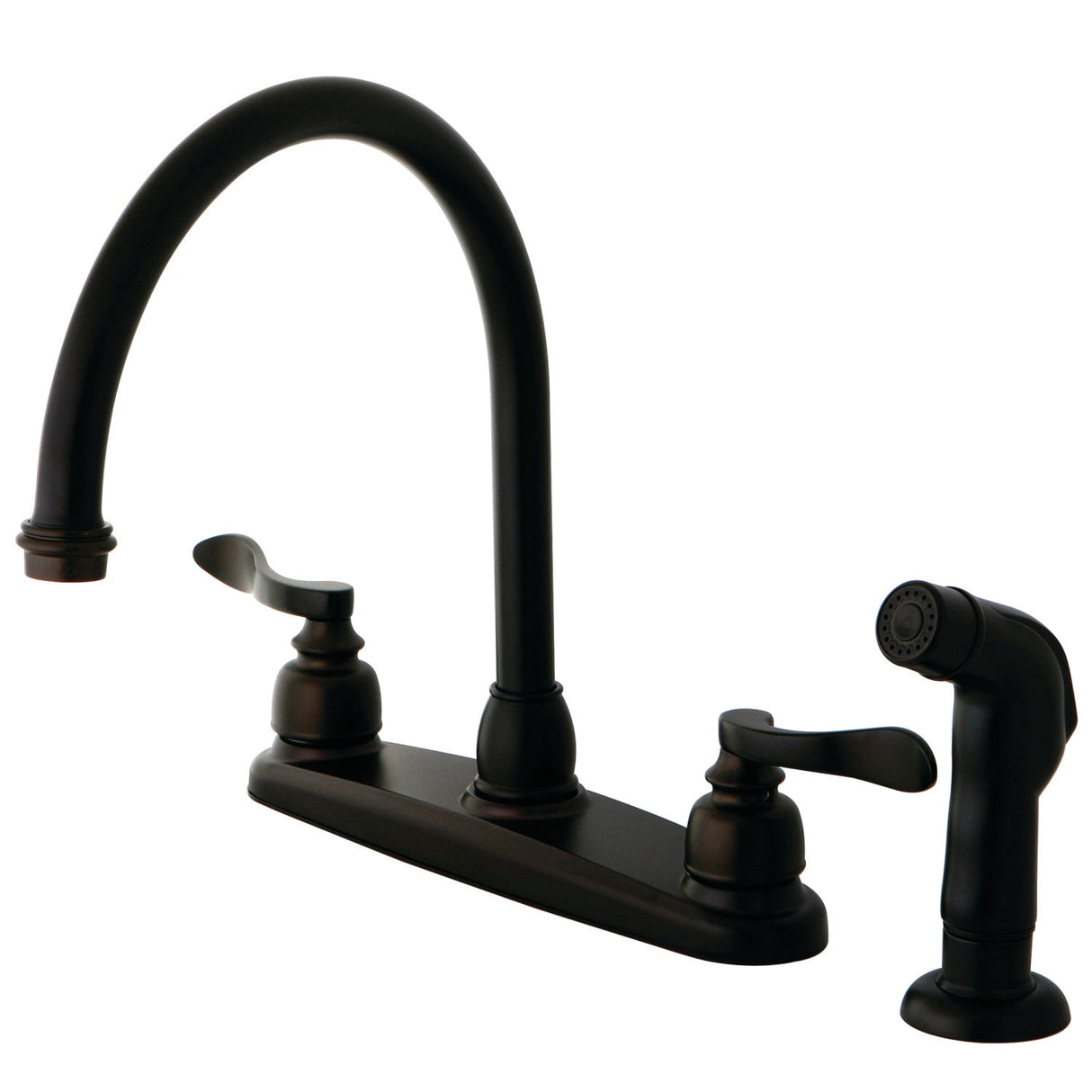 NuWave French KB8795NFLSP Two-Handle 4-Hole Deck Mount 8" Centerset Kitchen Faucet with Side Sprayer, Oil Rubbed Bronze
