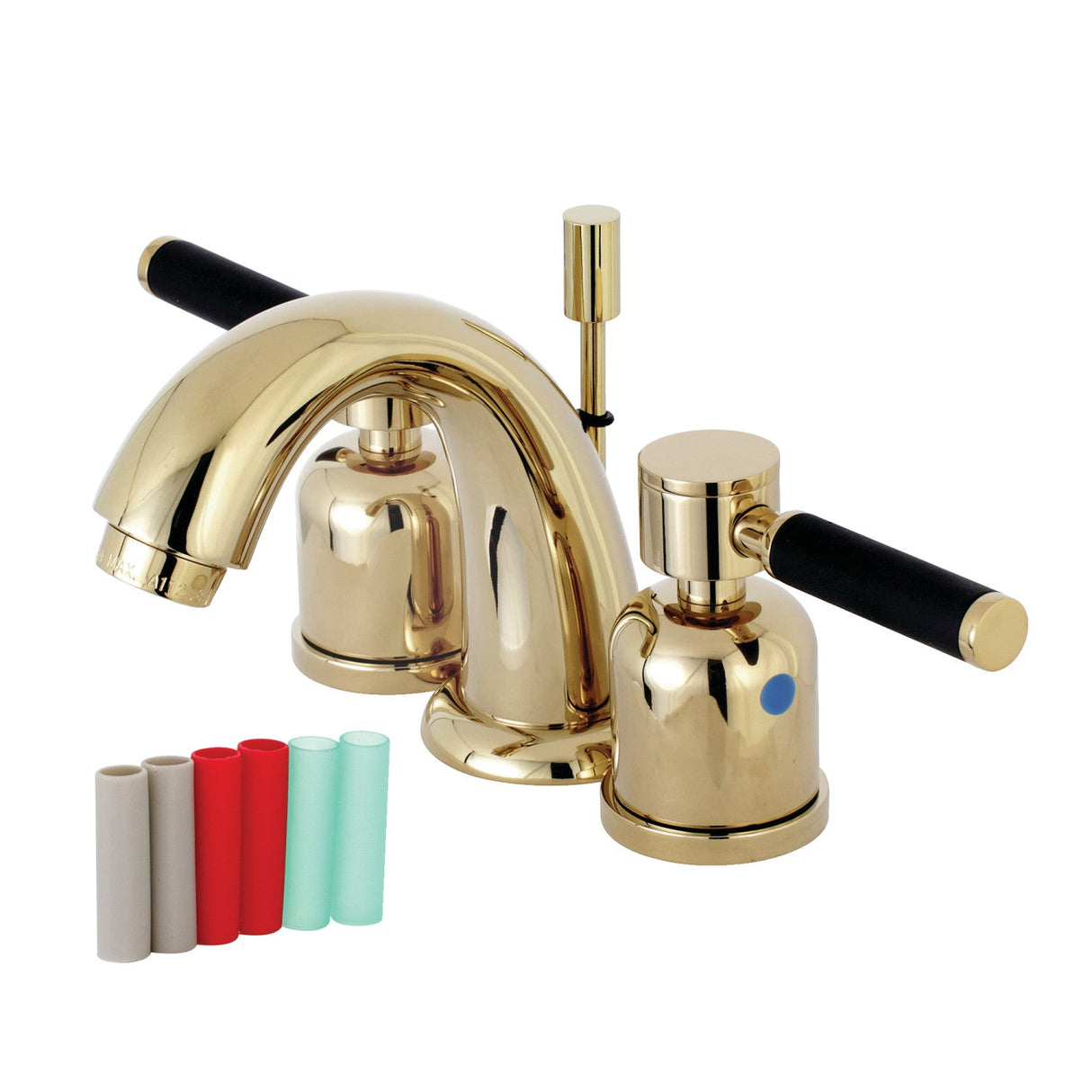 Kaiser KB8912DKL Two-Handle 3-Hole Deck Mount Widespread Bathroom Faucet with Plastic Pop-Up, Polished Brass