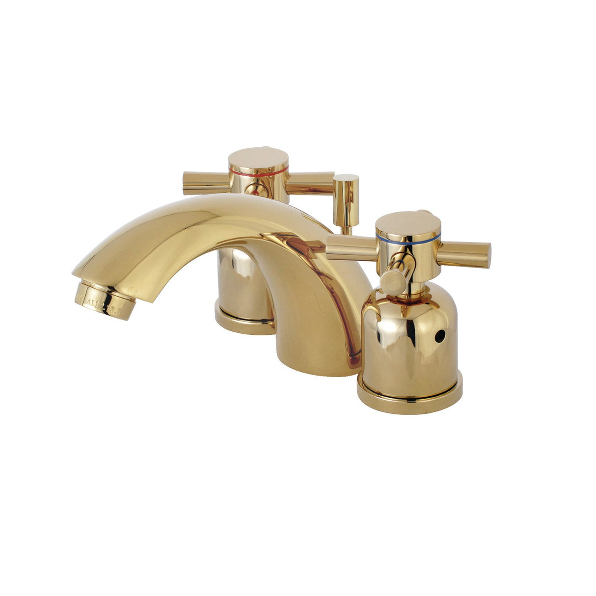 Concord KB8952DX Two-Handle 3-Hole Deck Mount Mini-Widespread Bathroom Faucet with Plastic Pop-Up, Polished Brass