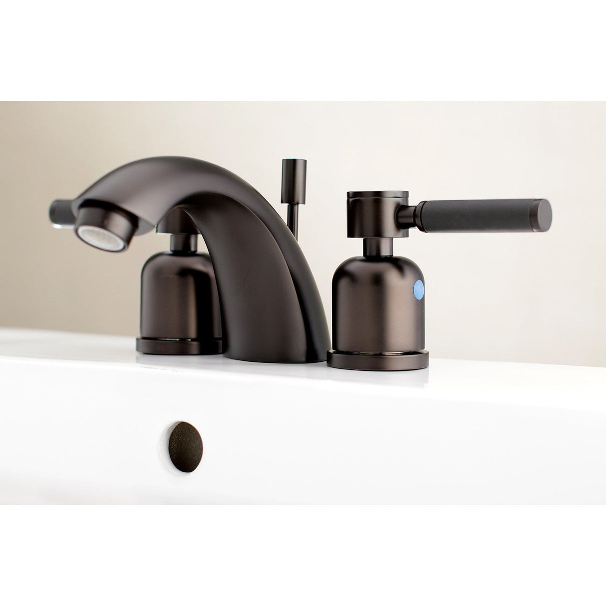 Kaiser KB8955DKL Two-Handle 3-Hole Deck Mount Mini-Widespread Bathroom Faucet with Plastic Pop-Up, Oil Rubbed Bronze