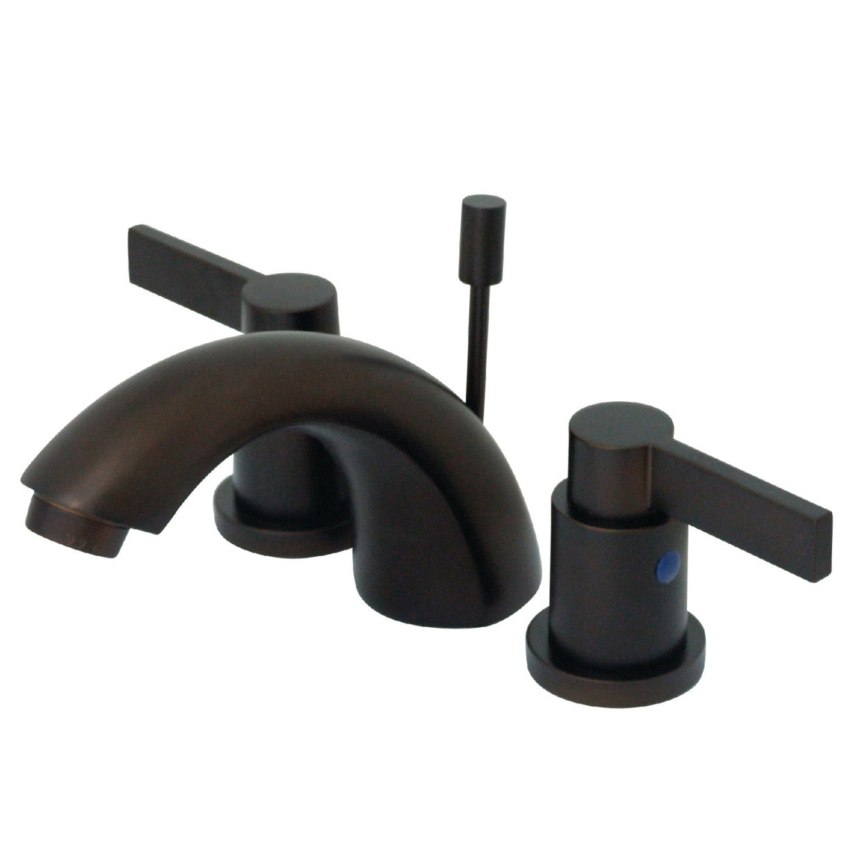 NuvoFusion KB8955NDL Two-Handle 3-Hole Deck Mount Mini-Widespread Bathroom Faucet with Plastic Pop-Up, Oil Rubbed Bronze