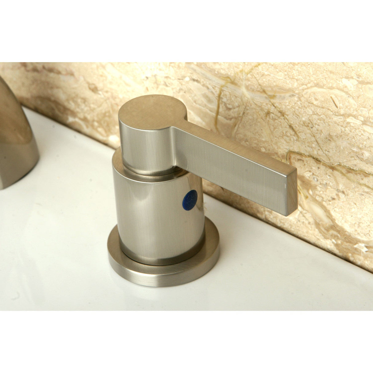 NuvoFusion KB8958NDL Two-Handle 3-Hole Deck Mount Mini-Widespread Bathroom Faucet with Plastic Pop-Up, Brushed Nickel