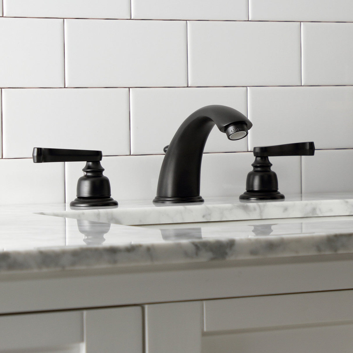 Royale KB8960FL Two-Handle 3-Hole Deck Mount Widespread Bathroom Faucet with Plastic Pop-Up, Matte Black