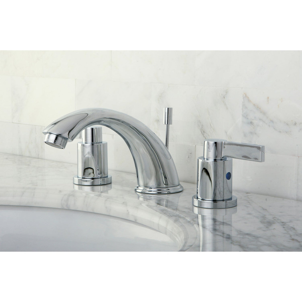 NuvoFusion KB8961NDL Two-Handle 3-Hole Deck Mount Widespread Bathroom Faucet with Plastic Pop-Up, Polished Chrome