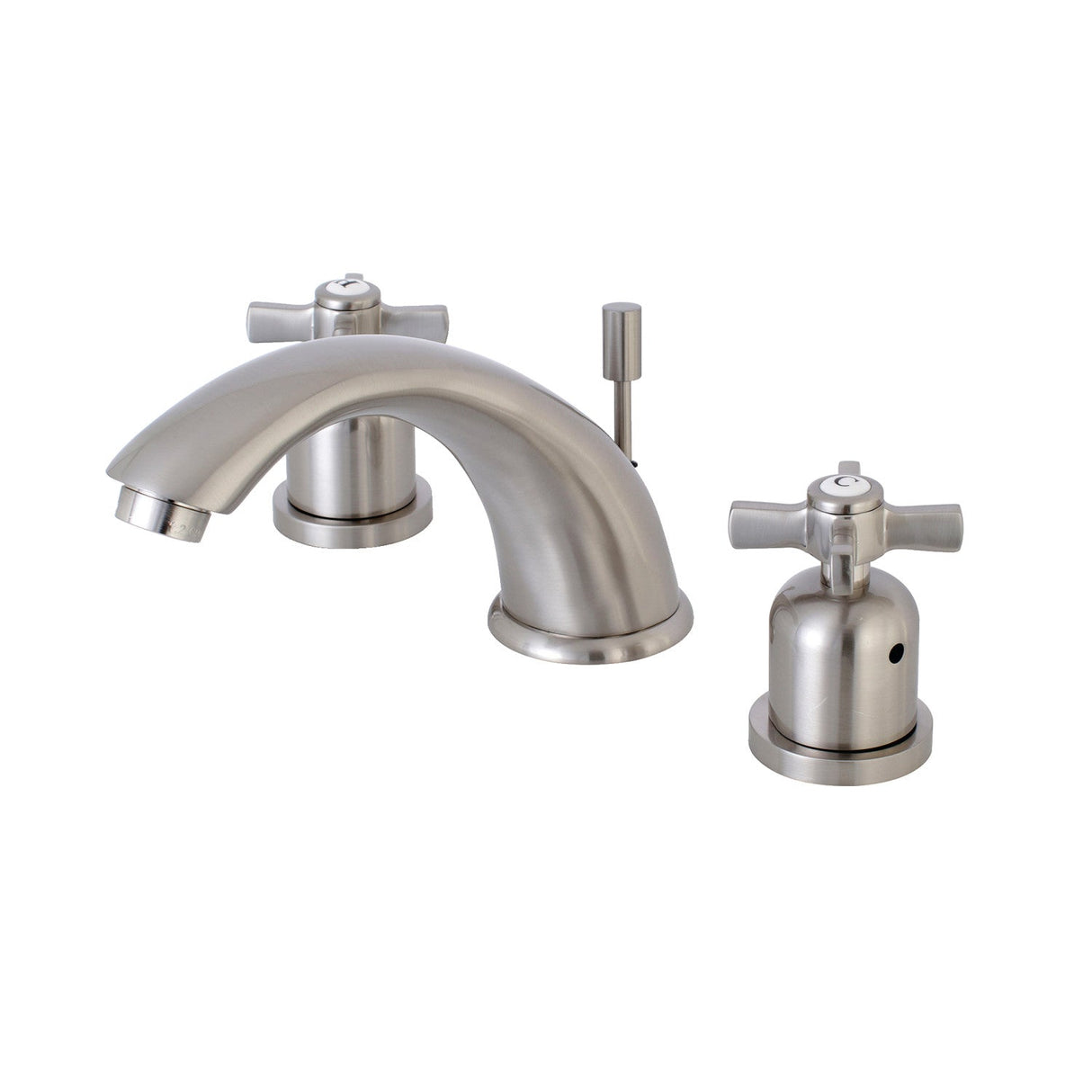Millennium KB8968ZX Two-Handle 3-Hole Deck Mount Widespread Bathroom Faucet with Plastic Pop-Up, Brushed Nickel