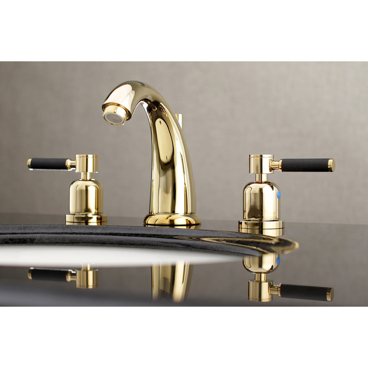 Kaiser KB8982DKL Two-Handle 3-Hole Deck Mount Widespread Bathroom Faucet with Plastic Pop-Up, Polished Brass