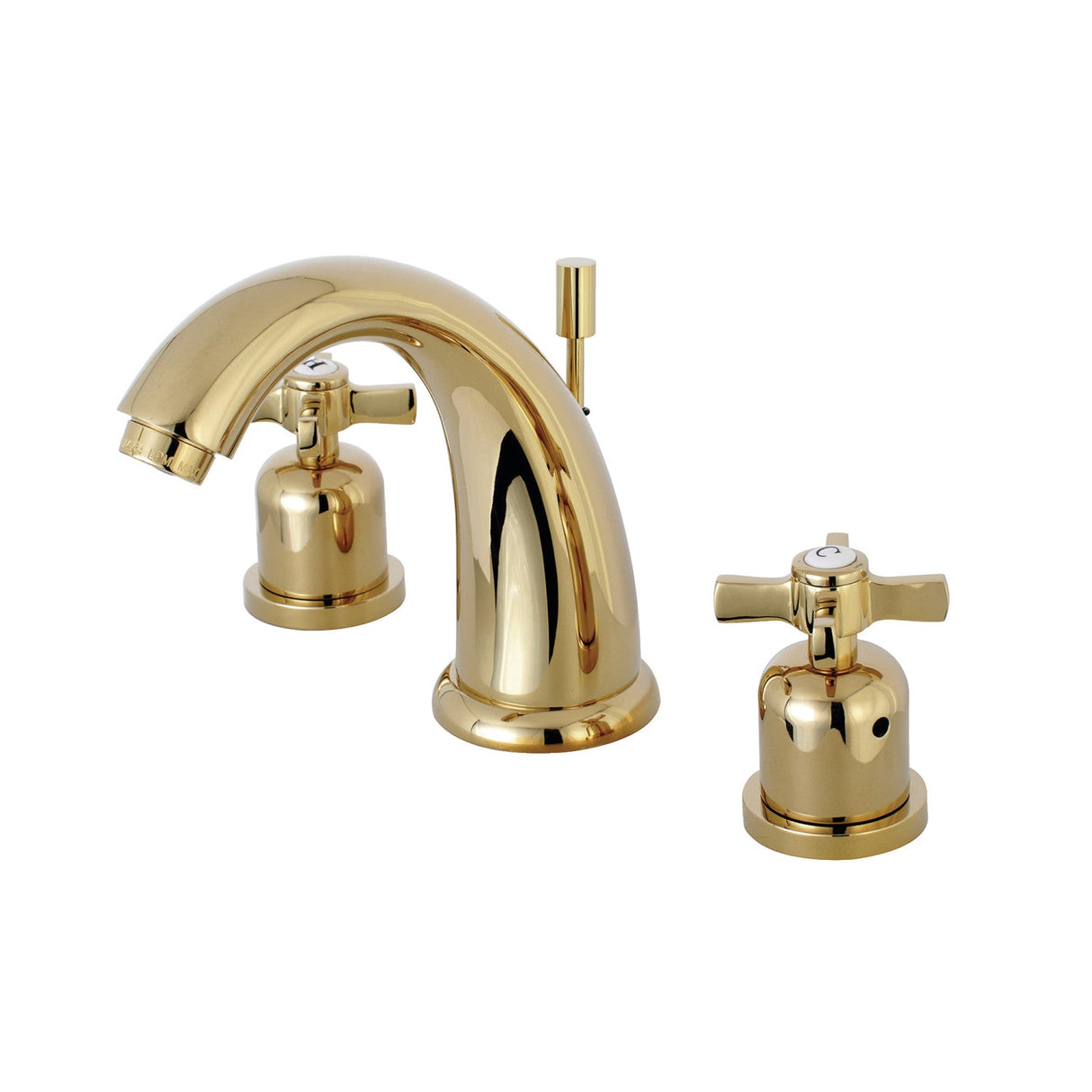 Millennium KB8982ZX Two-Handle 3-Hole Deck Mount Widespread Bathroom Faucet with Plastic Pop-Up, Polished Brass