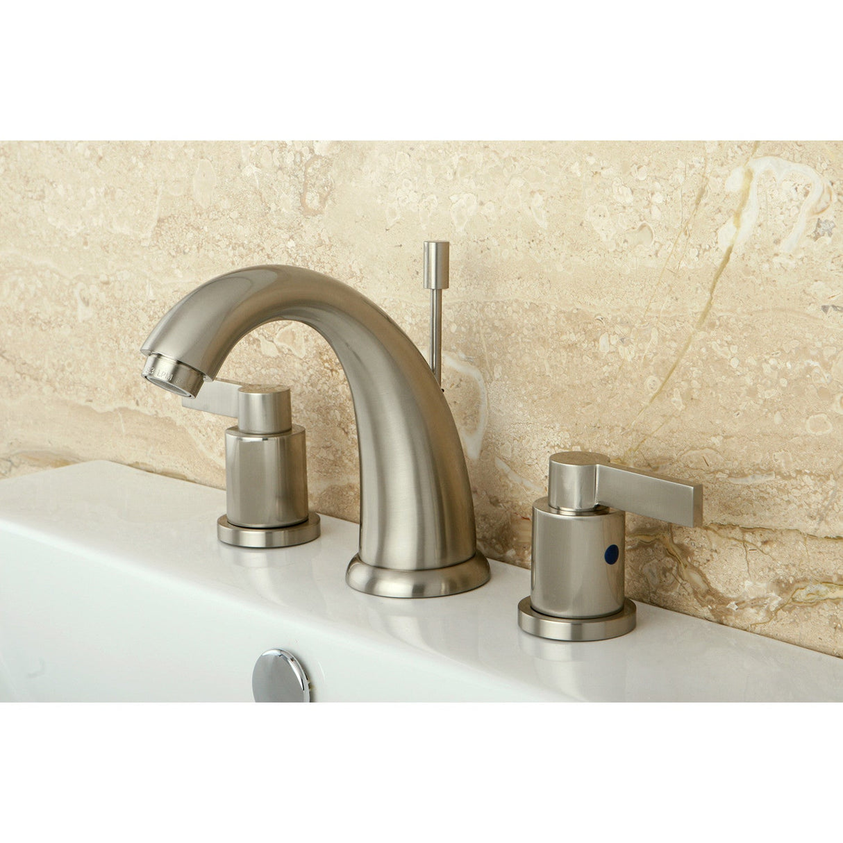 NuvoFusion KB8988NDL Two-Handle 3-Hole Deck Mount Widespread Bathroom Faucet with Plastic Pop-Up, Brushed Nickel