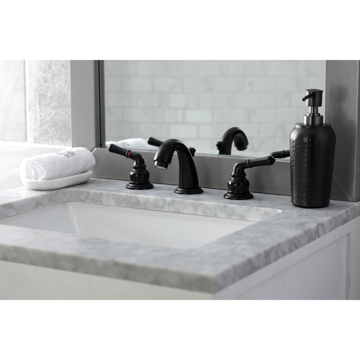 Magellan KB910 Two-Handle 3-Hole Deck Mount Widespread Bathroom Faucet with Plastic Pop-Up, Matte Black