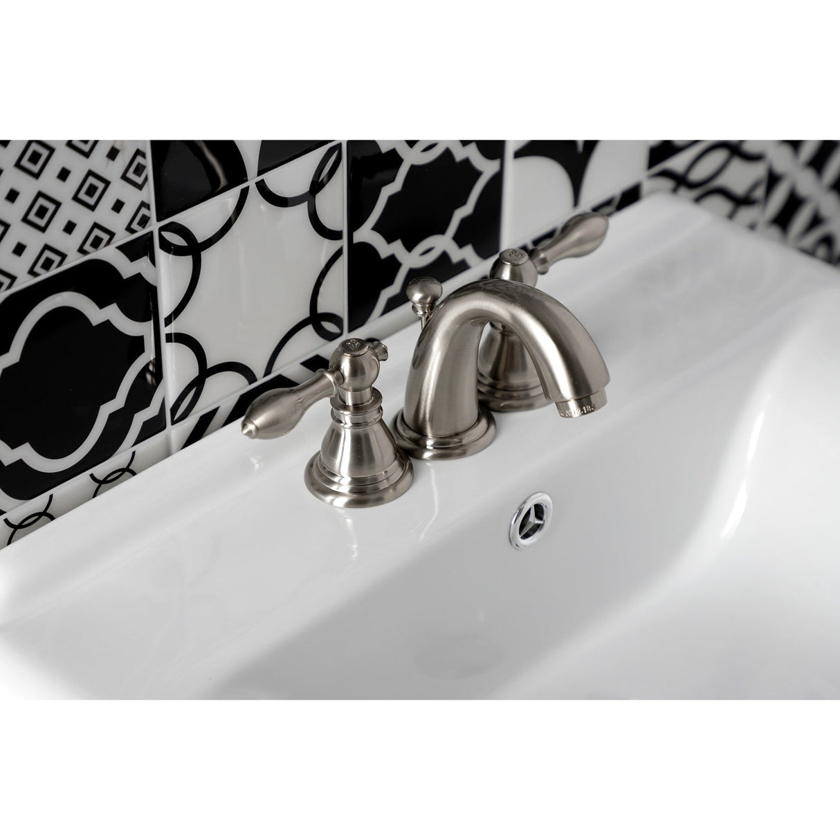 American Classic KB918ACL Two-Handle 3-Hole Deck Mount Widespread Bathroom Faucet with Plastic Pop-Up, Brushed Nickel