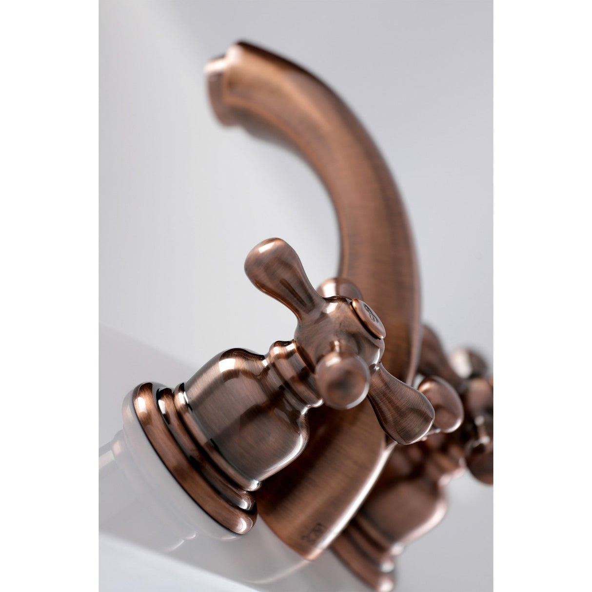 Victorian KB946AX Two-Handle 3-Hole Deck Mount Mini-Widespread Bathroom Faucet with Plastic Pop-Up, Antique Copper