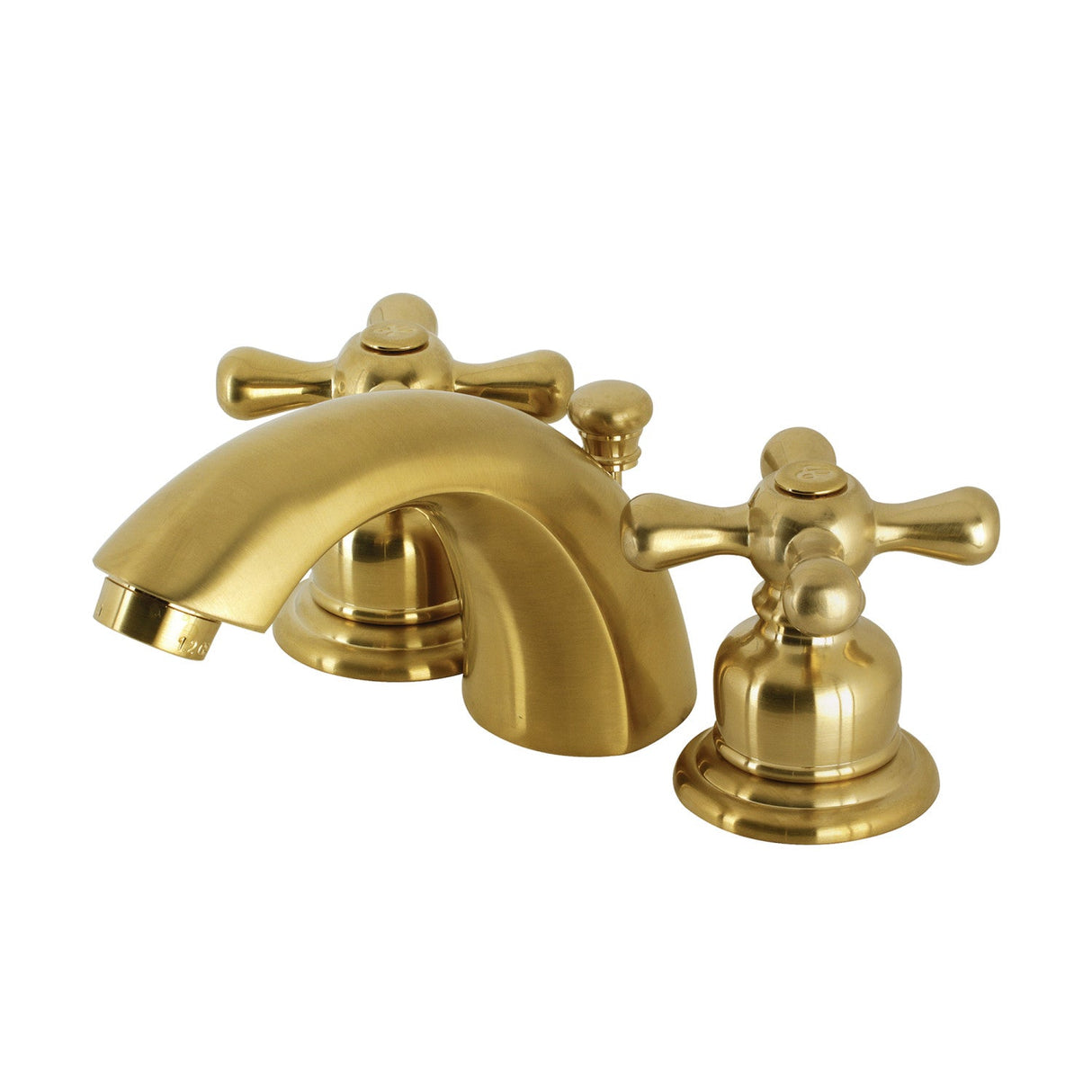 Victorian KB947AXSB Two-Handle 3-Hole Deck Mount Mini-Widespread Bathroom Faucet with Plastic Pop-Up, Brushed Brass