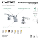 Victorian KB947B Two-Handle 3-Hole Deck Mount Mini-Widespread Bathroom Faucet with Plastic Pop-Up, Brushed Nickel/Polished Chrome
