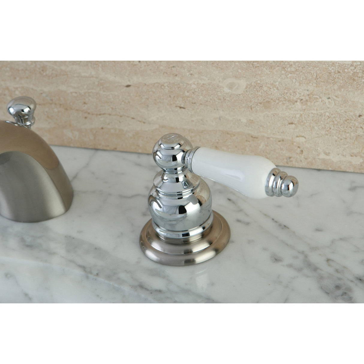Victorian KB947B Two-Handle 3-Hole Deck Mount Mini-Widespread Bathroom Faucet with Plastic Pop-Up, Brushed Nickel/Polished Chrome