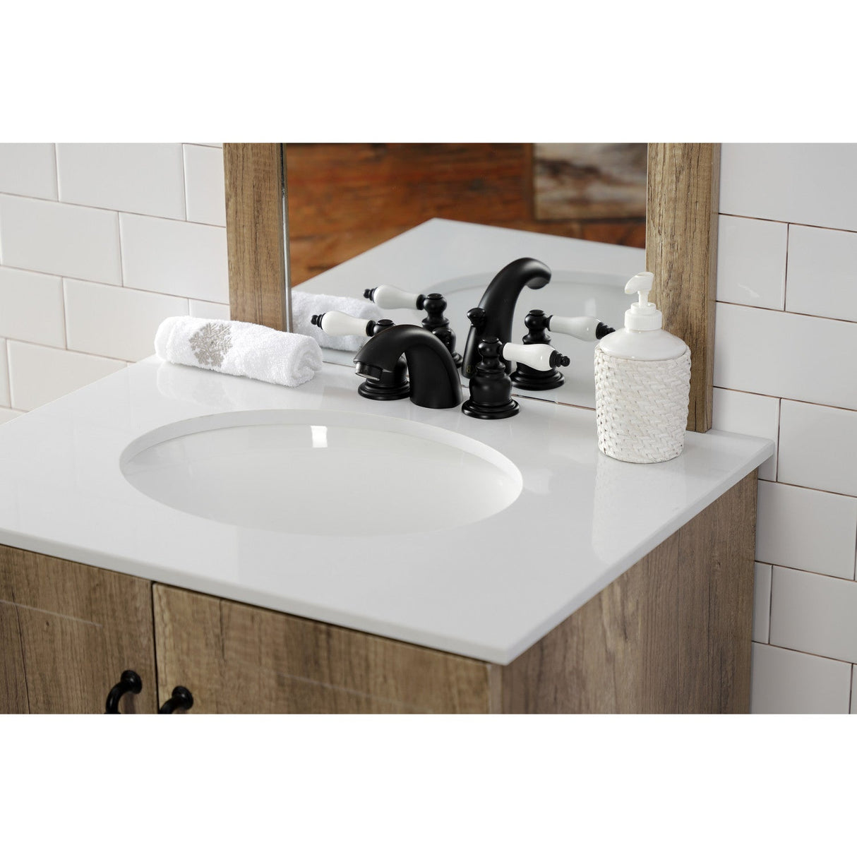 Victorian KB950PL Two-Handle 3-Hole Deck Mount Mini-Widespread Bathroom Faucet with Plastic Pop-Up, Matte Black