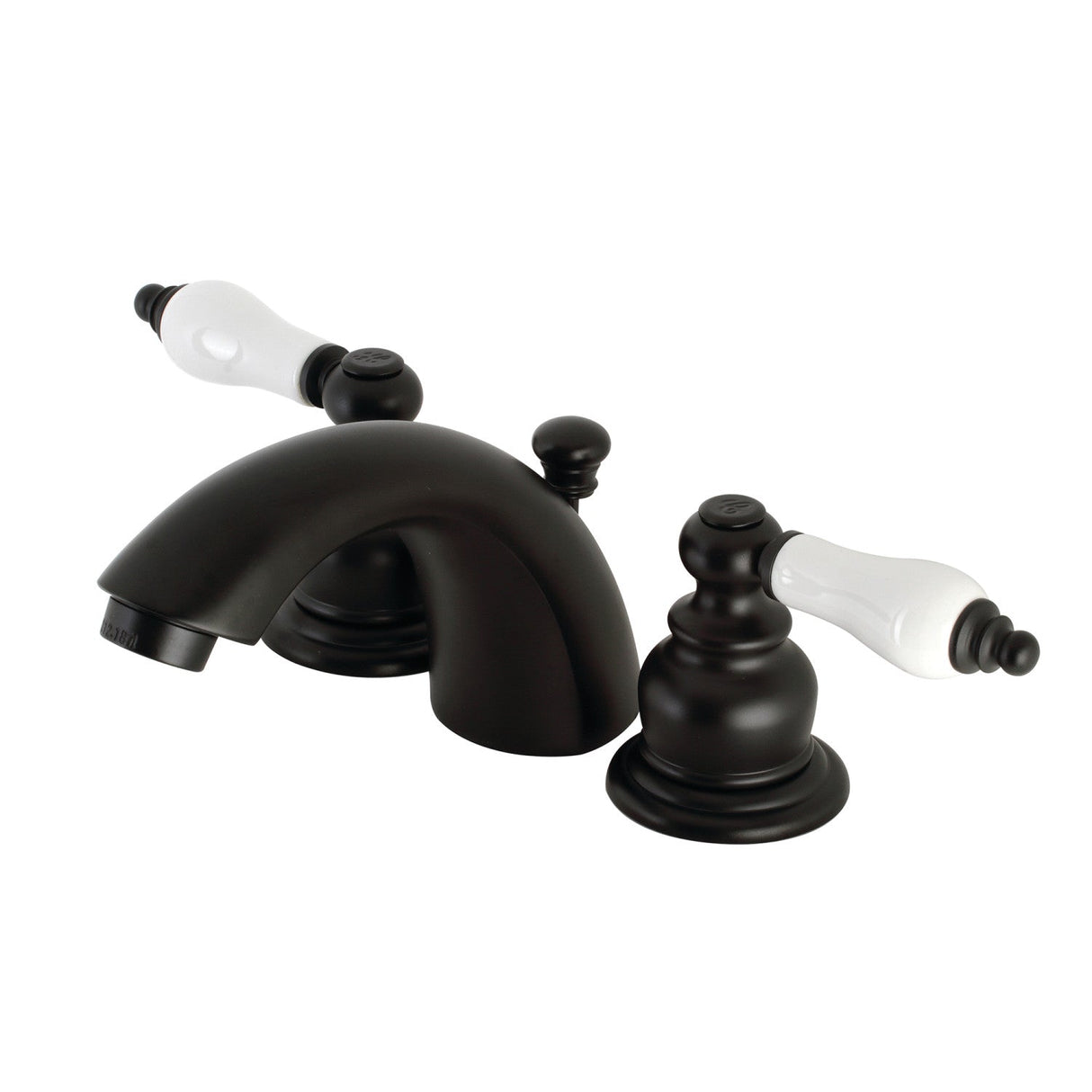 Victorian KB950PL Two-Handle 3-Hole Deck Mount Mini-Widespread Bathroom Faucet with Plastic Pop-Up, Matte Black