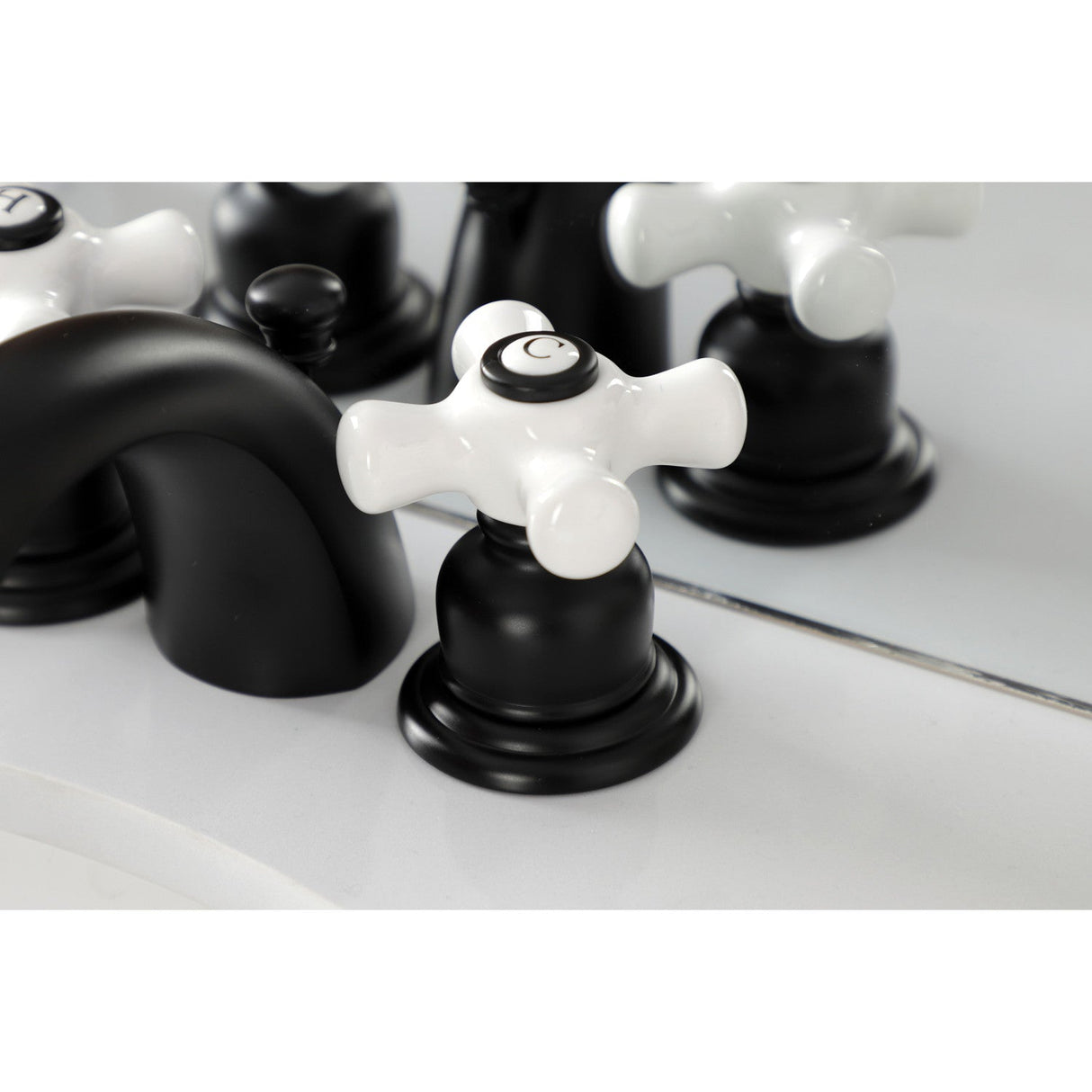 Victorian KB950PX Two-Handle 3-Hole Deck Mount Mini-Widespread Bathroom Faucet with Plastic Pop-Up, Matte Black