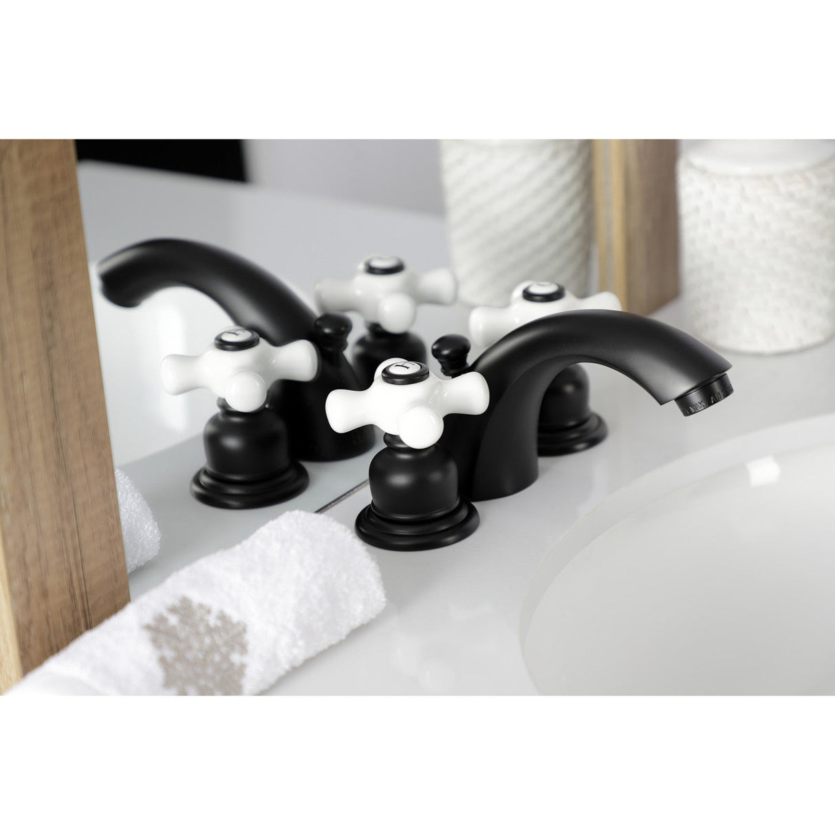 Victorian KB950PX Two-Handle 3-Hole Deck Mount Mini-Widespread Bathroom Faucet with Plastic Pop-Up, Matte Black
