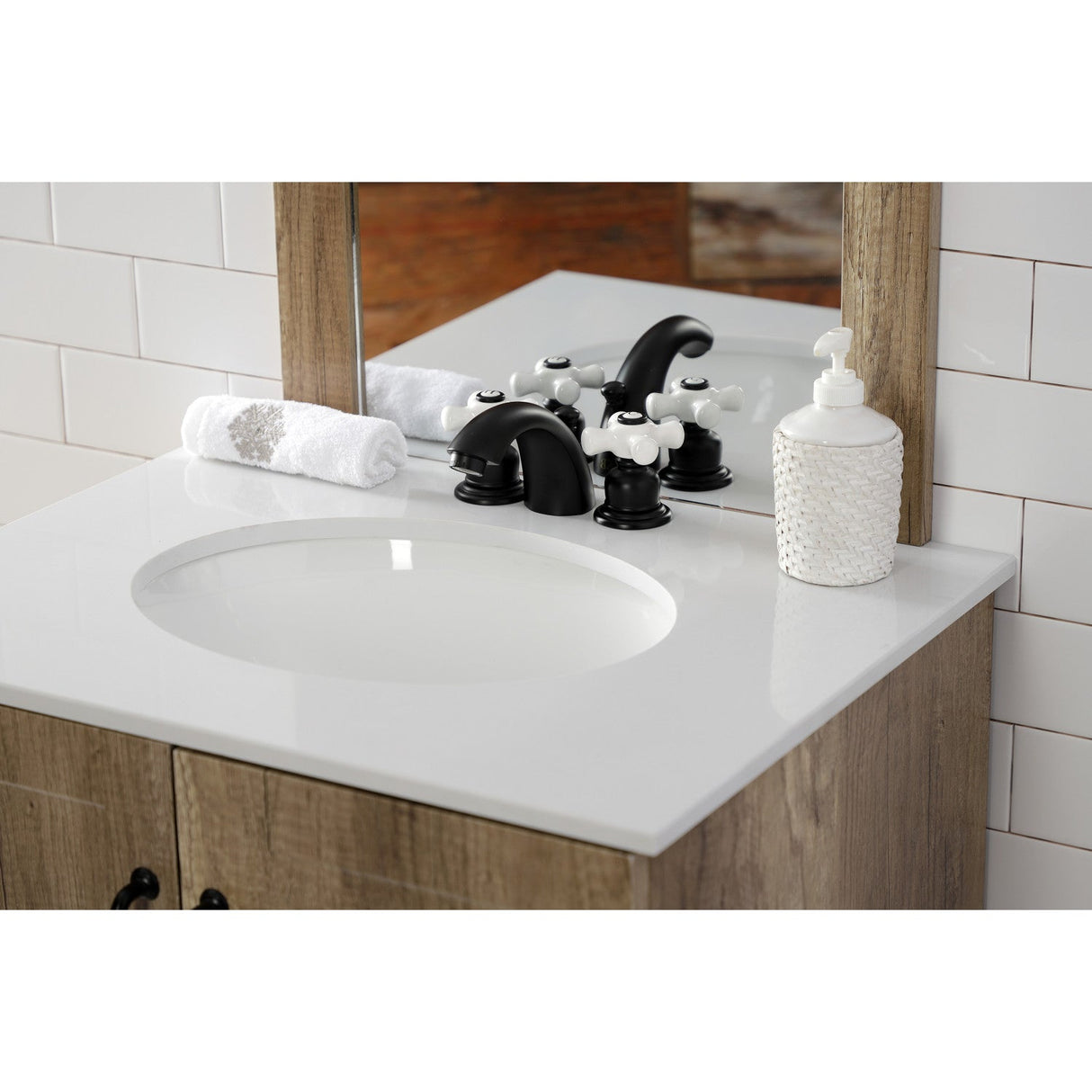 Victorian KB950PX Two-Handle 3-Hole Deck Mount Mini-Widespread Bathroom Faucet with Plastic Pop-Up, Matte Black