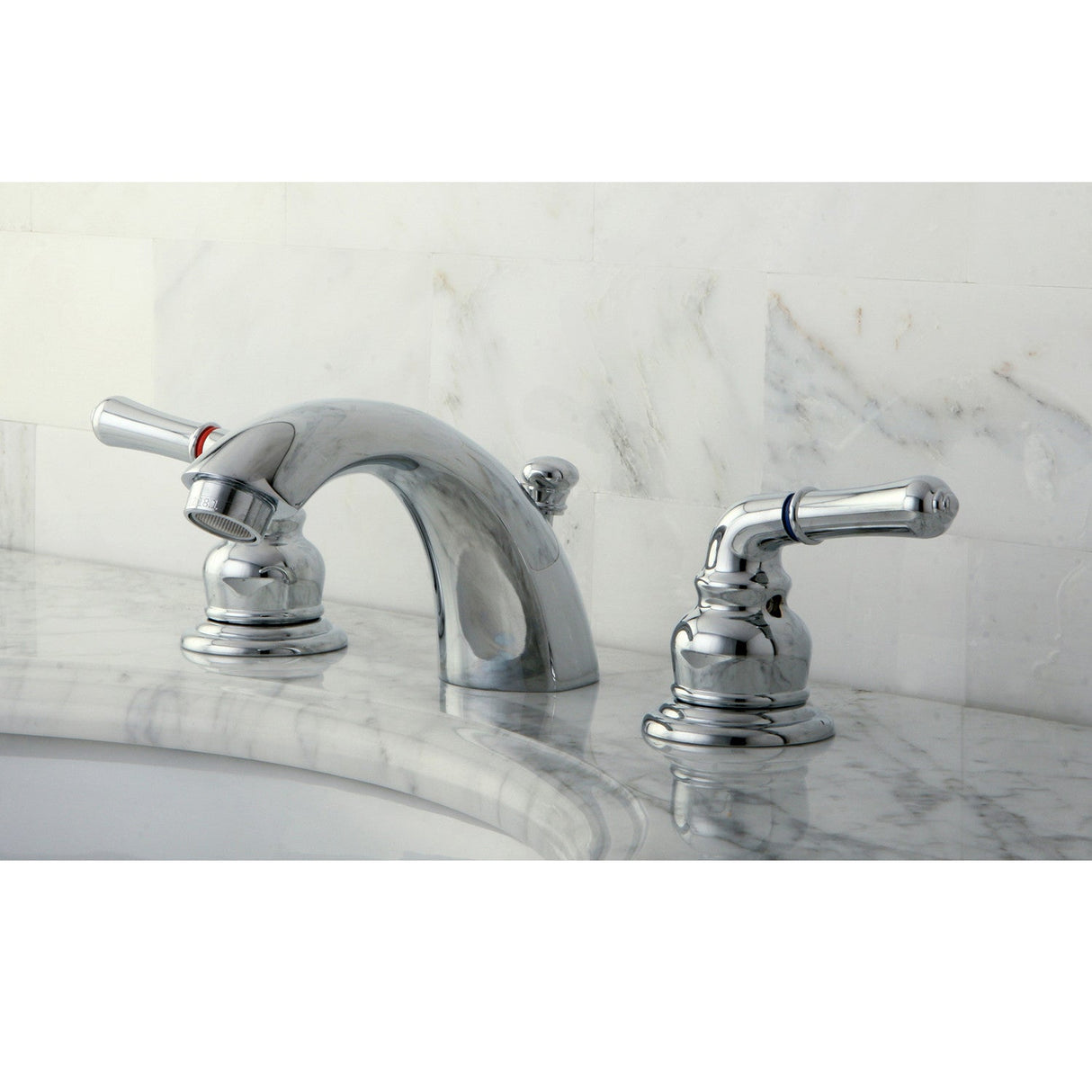 Magellan KB951 Two-Handle 3-Hole Deck Mount Mini-Widespread Bathroom Faucet with Plastic Pop-Up, Polished Chrome
