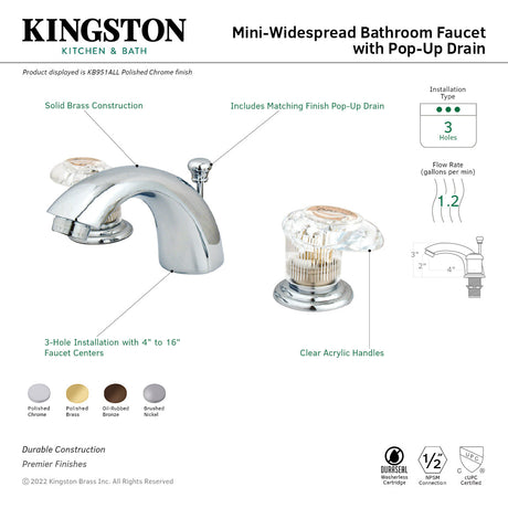 Magellan KB951ALL Two-Handle 3-Hole Deck Mount Mini-Widespread Bathroom Faucet with Plastic Pop-Up, Polished Chrome