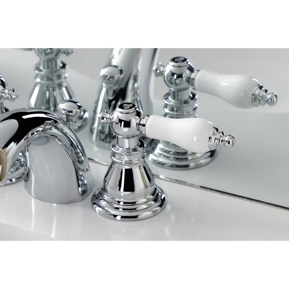 American Patriot KB951APL Two-Handle 3-Hole Deck Mount Mini-Widespread Bathroom Faucet with Plastic Pop-Up, Polished Chrome