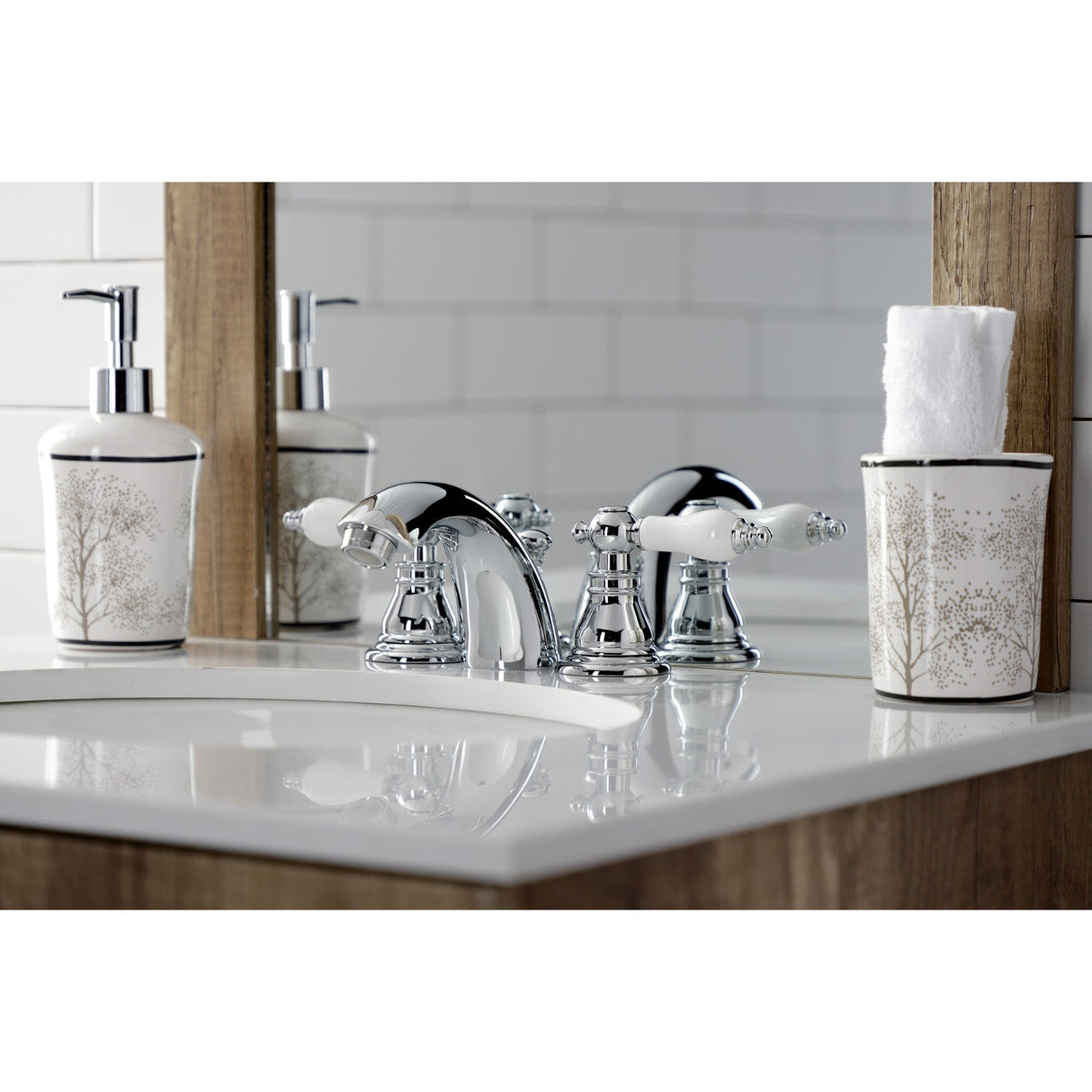 American Patriot KB951APL Two-Handle 3-Hole Deck Mount Mini-Widespread Bathroom Faucet with Plastic Pop-Up, Polished Chrome