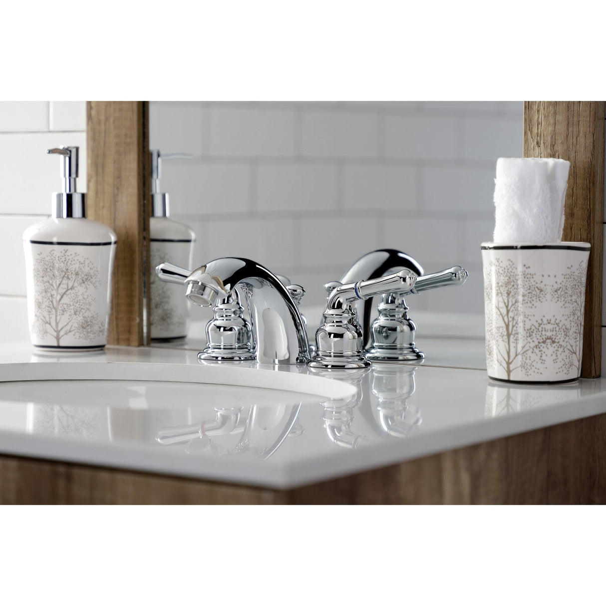 Victorian KB951B Two-Handle 3-Hole Deck Mount Mini-Widespread Bathroom Faucet with Brass Pop-Up, Polished Chrome