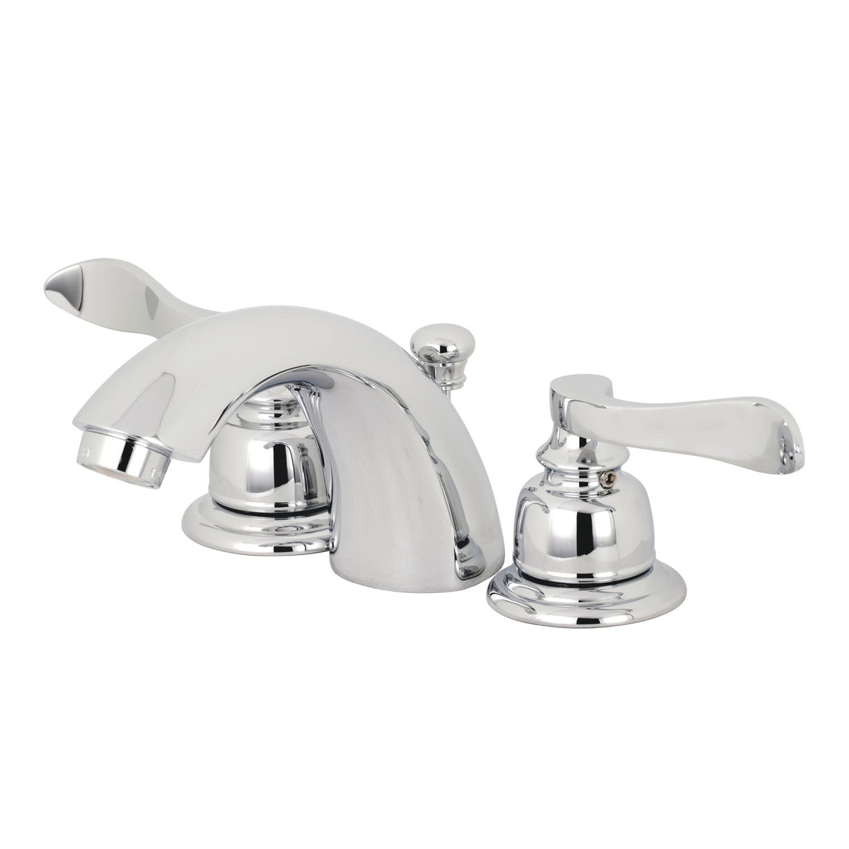 NuWave French KB951NFL Two-Handle 3-Hole Deck Mount Mini-Widespread Bathroom Faucet with Plastic Pop-Up, Polished Chrome