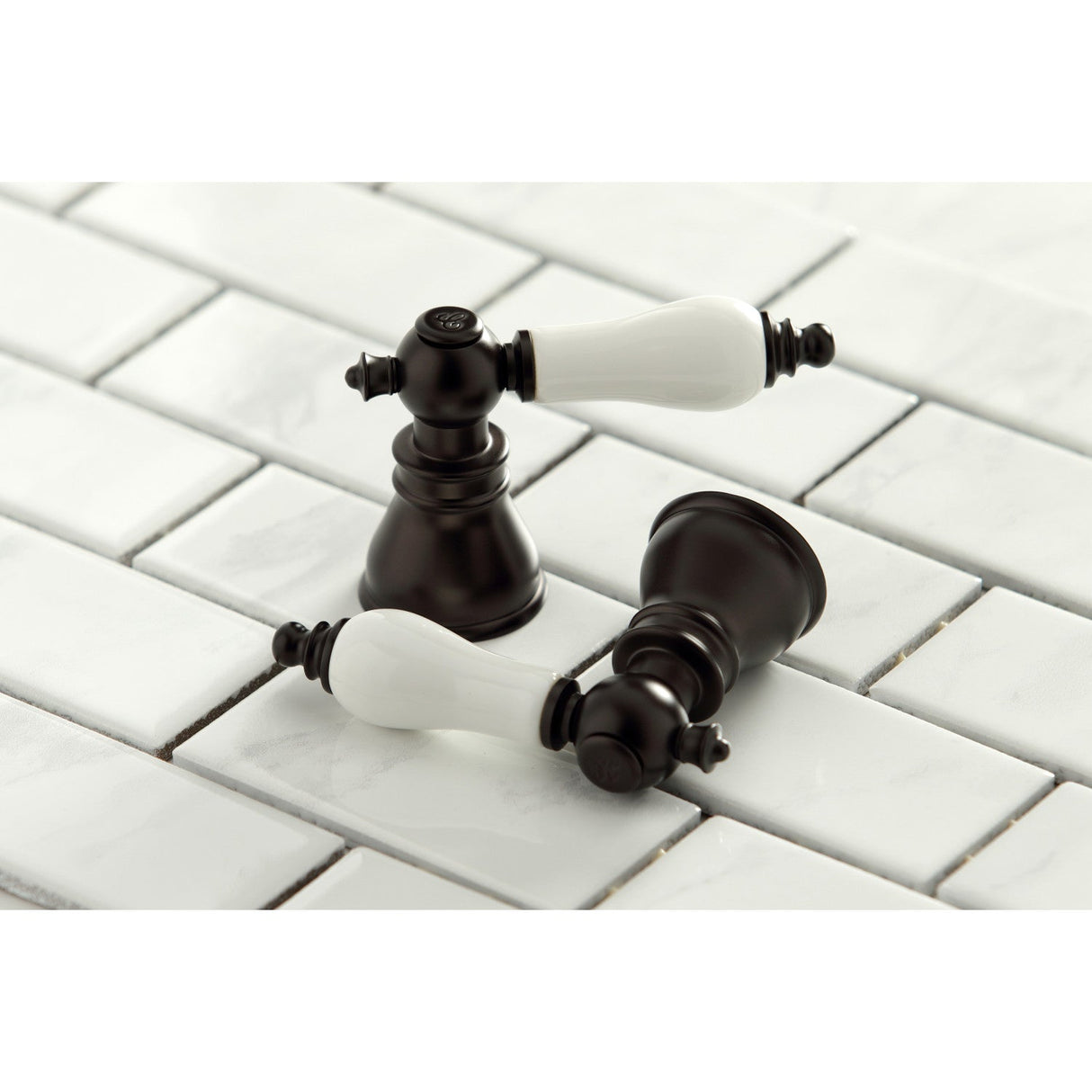 American Patriot KB955APL Two-Handle 3-Hole Deck Mount Mini-Widespread Bathroom Faucet with Plastic Pop-Up, Oil Rubbed Bronze