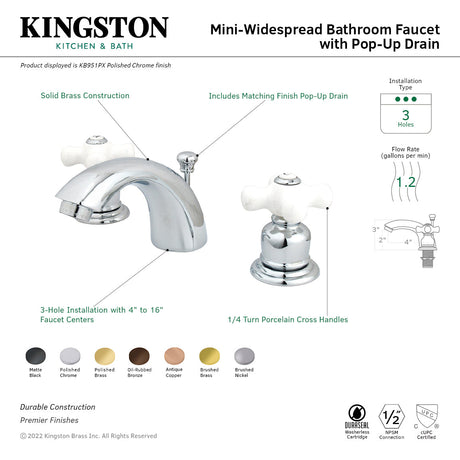 Victorian KB955PX Two-Handle 3-Hole Deck Mount Mini-Widespread Bathroom Faucet with Plastic Pop-Up, Oil Rubbed Bronze