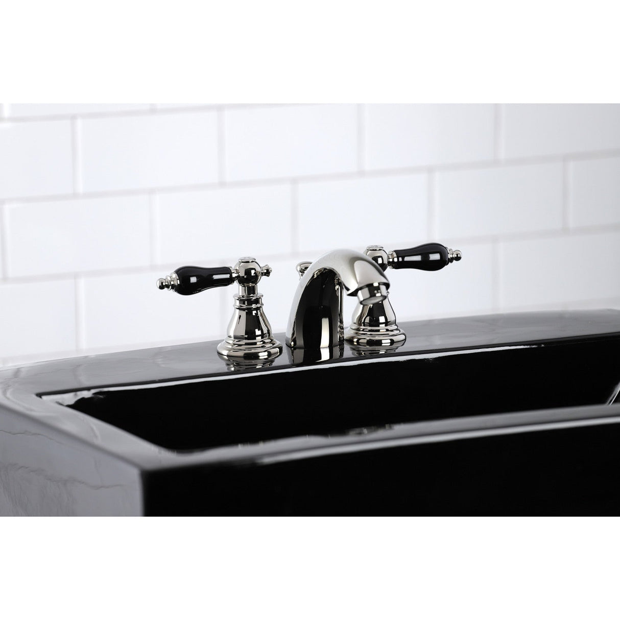 Duchess KB956AKLPN Two-Handle 3-Hole Deck Mount Mini-Widespread Bathroom Faucet with Plastic Pop-Up, Polished Nickel