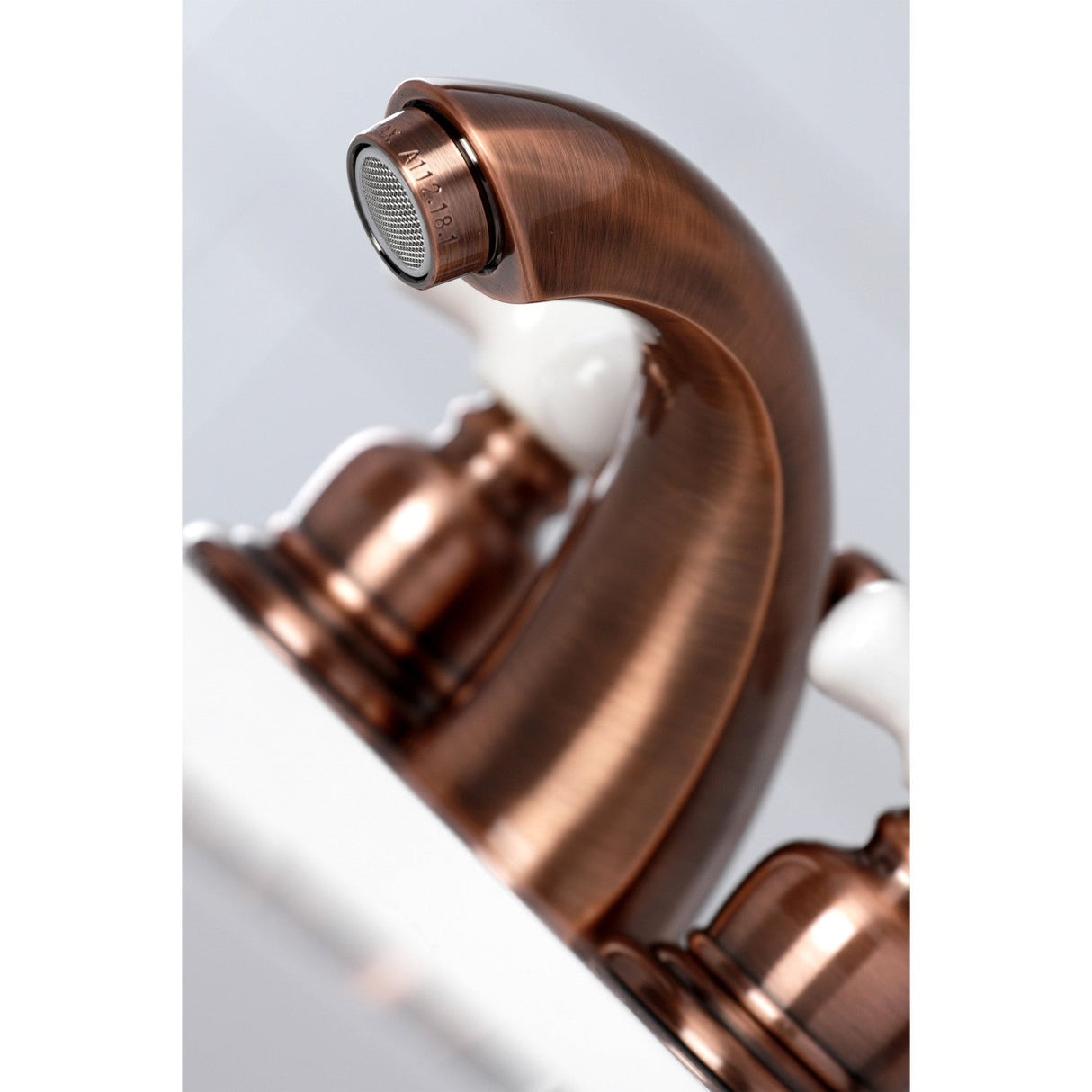Victorian KB956PX Two-Handle 3-Hole Deck Mount Mini-Widespread Bathroom Faucet with Plastic Pop-Up, Antique Copper