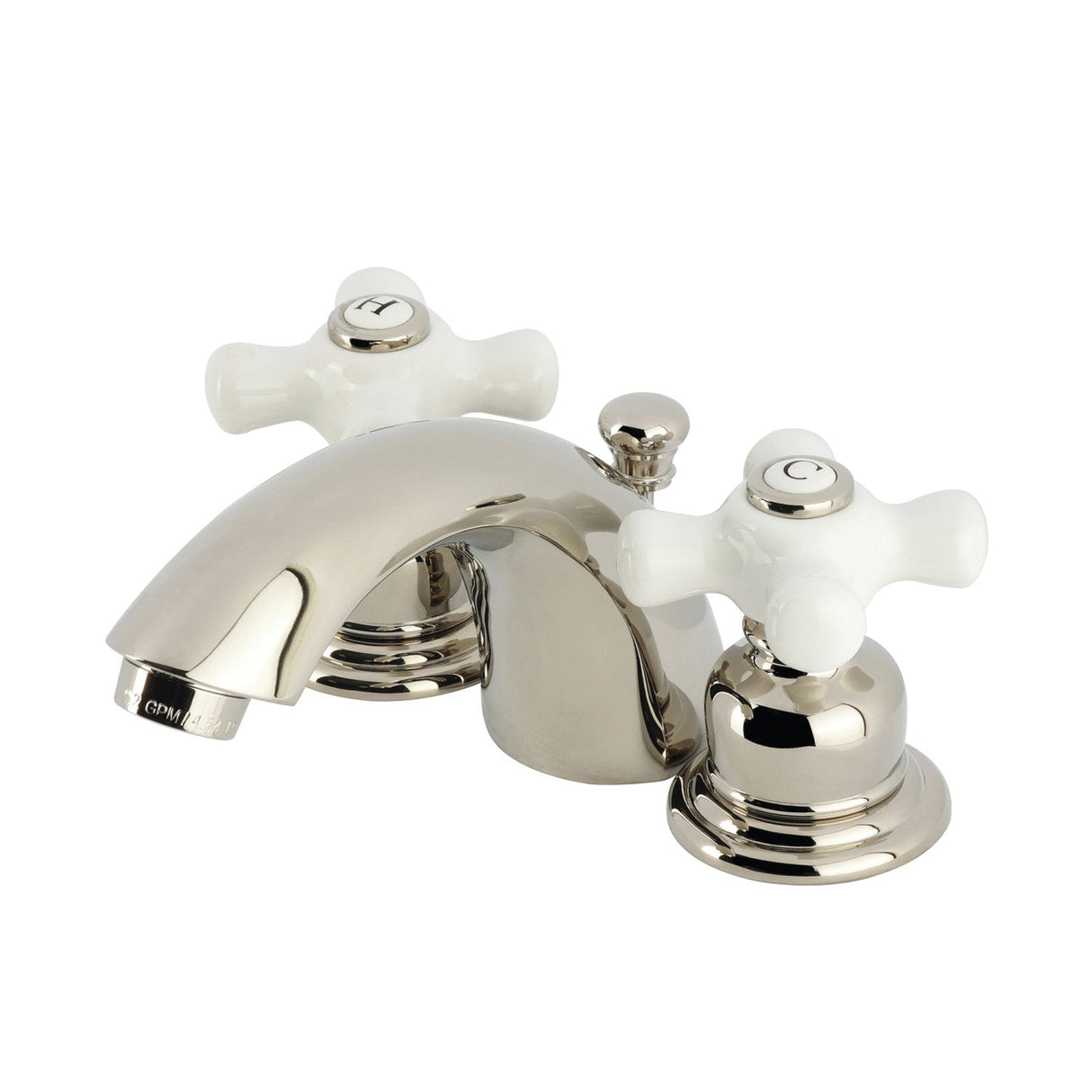Victorian KB956PXPN Two-Handle 3-Hole Deck Mount Mini-Widespread Bathroom Faucet with Plastic Pop-Up, Polished Nickel