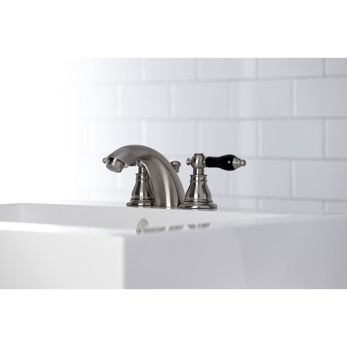 Duchess KB958AKL Two-Handle 3-Hole Deck Mount Mini-Widespread Bathroom Faucet with Plastic Pop-Up, Brushed Nickel