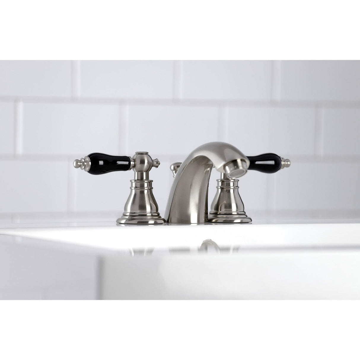 Duchess KB958AKL Two-Handle 3-Hole Deck Mount Mini-Widespread Bathroom Faucet with Plastic Pop-Up, Brushed Nickel
