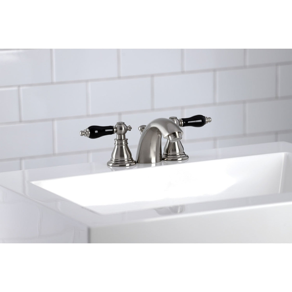 Duchess KB958AKL Two-Handle 3-Hole Deck Mount Mini-Widespread Bathroom Faucet with Plastic Pop-Up, Brushed Nickel