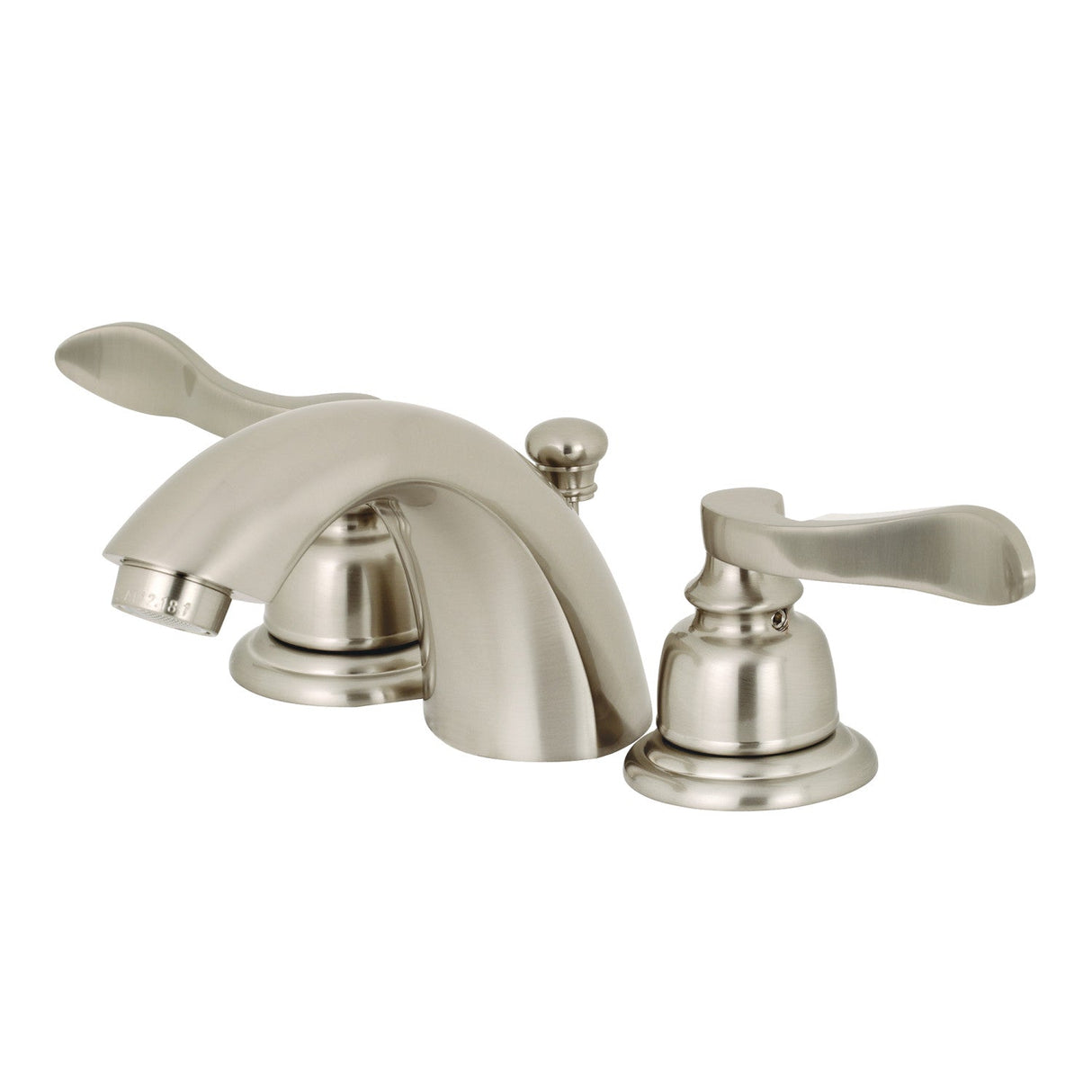 NuWave French KB958NFL Two-Handle 3-Hole Deck Mount Mini-Widespread Bathroom Faucet with Plastic Pop-Up, Brushed Nickel
