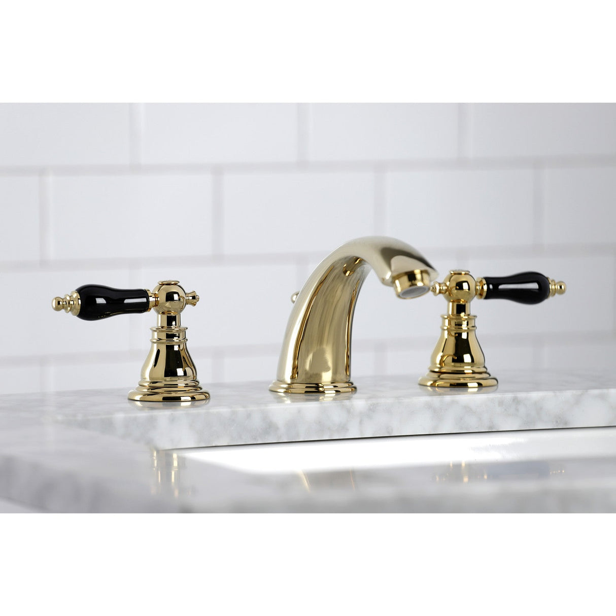 Duchess KB962AKL Two-Handle 3-Hole Deck Mount Widespread Bathroom Faucet with Plastic Pop-Up, Polished Brass