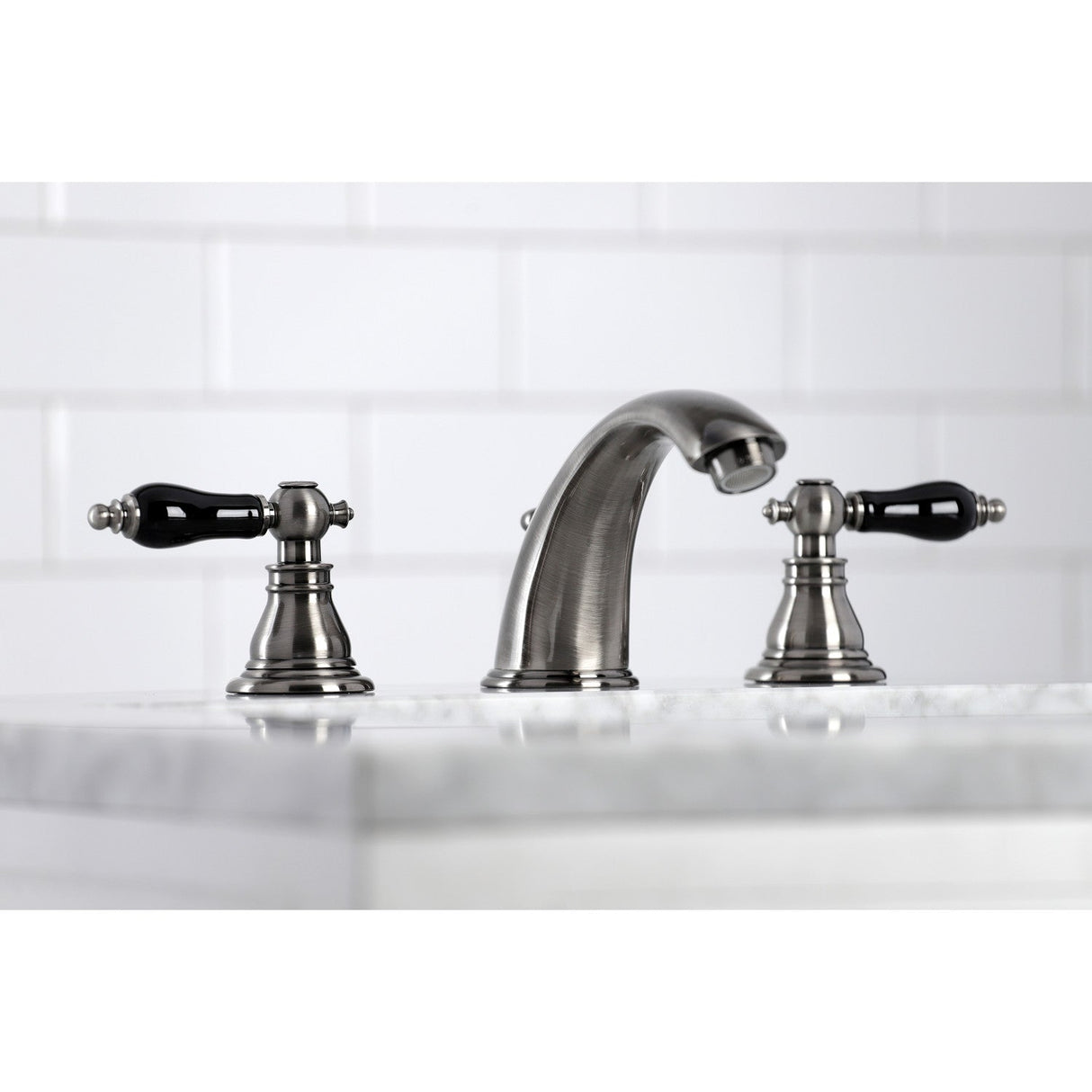 Duchess KB963AKL Two-Handle 3-Hole Deck Mount Widespread Bathroom Faucet with Plastic Pop-Up, Black Stainless
