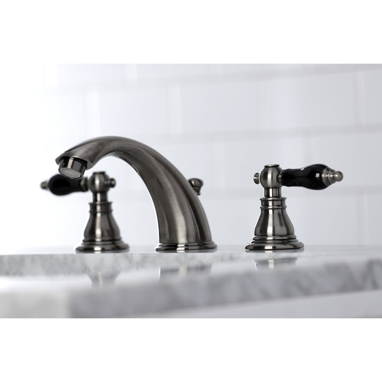 Duchess KB963AKL Two-Handle 3-Hole Deck Mount Widespread Bathroom Faucet with Plastic Pop-Up, Black Stainless
