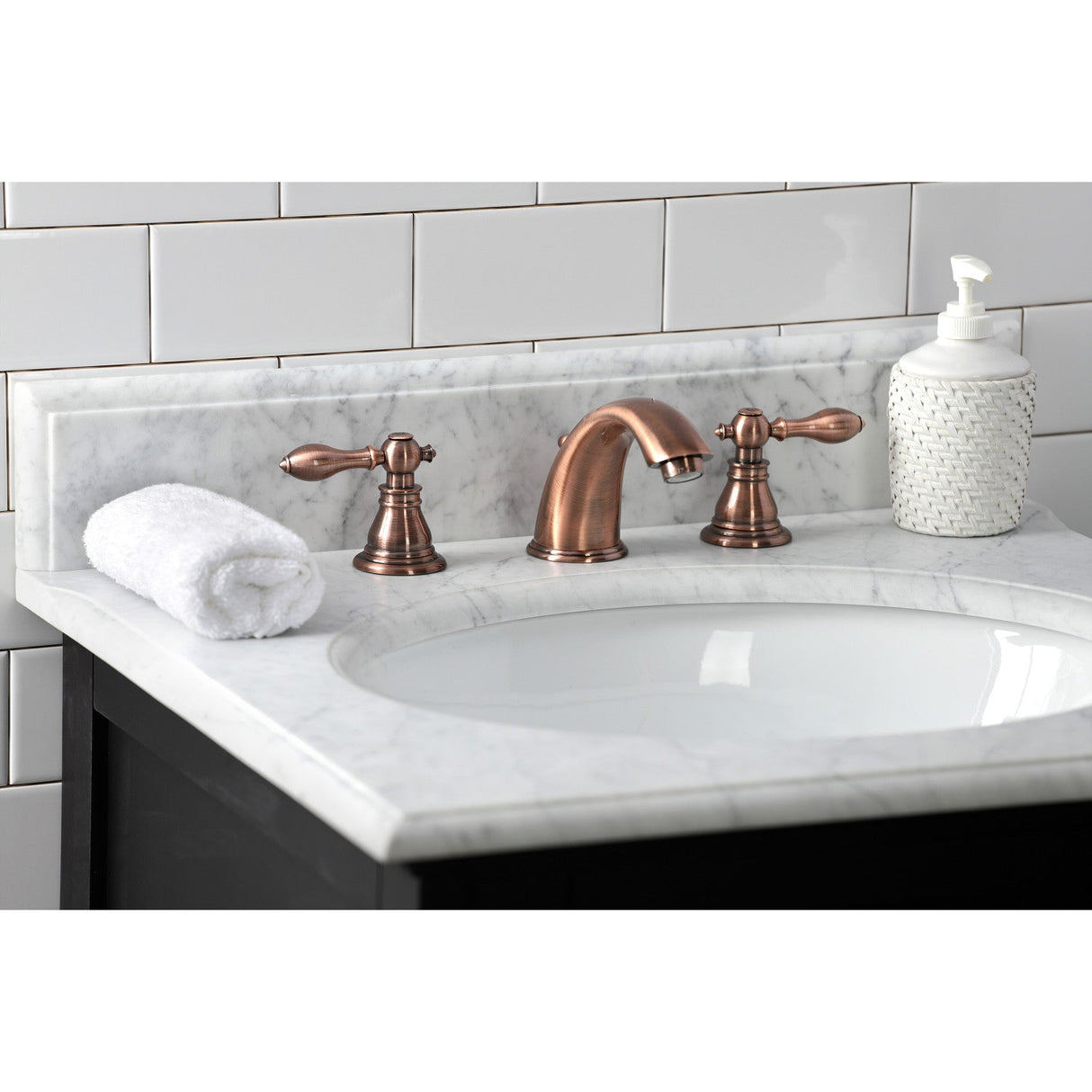 American Classic KB966ACL Two-Handle 3-Hole Deck Mount Widespread Bathroom Faucet with Plastic Pop-Up, Antique Copper