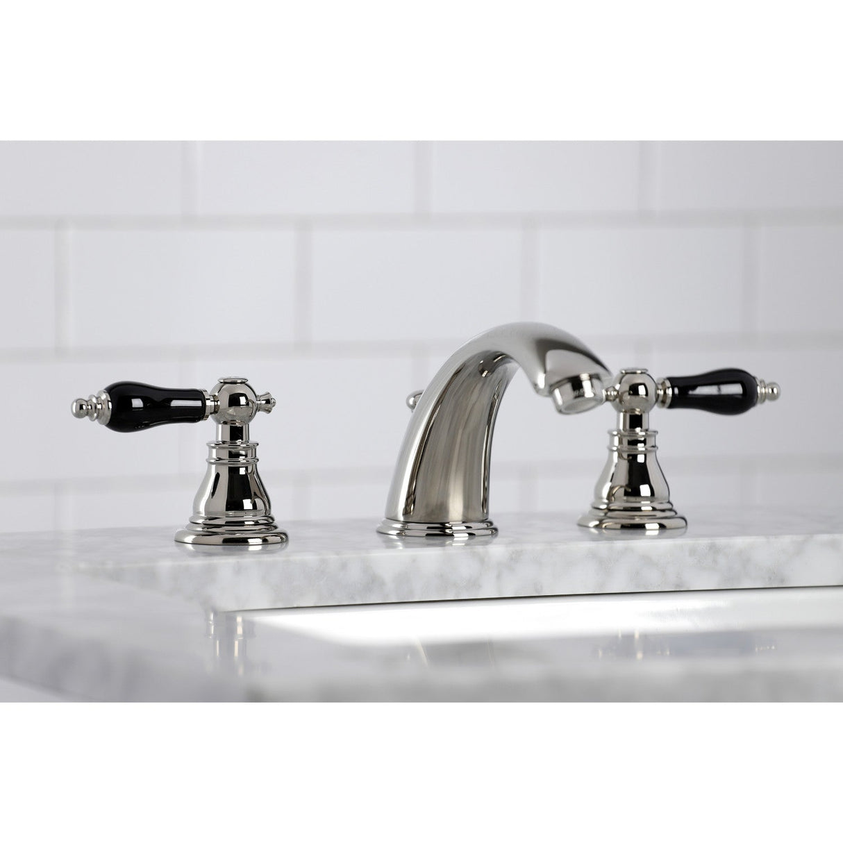 Duchess KB966AKLPN Two-Handle 3-Hole Deck Mount Widespread Bathroom Faucet with Plastic Pop-Up, Polished Nickel