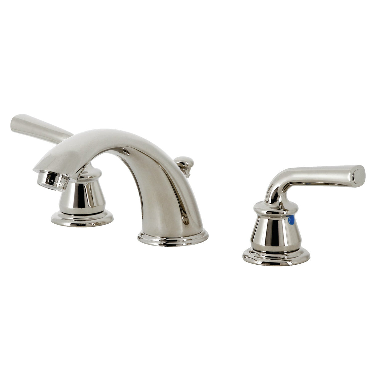 Restoration KB966RXLPN Two-Handle 3-Hole Deck Mount Widespread Bathroom Faucet with Plastic Pop-Up, Polished Nickel