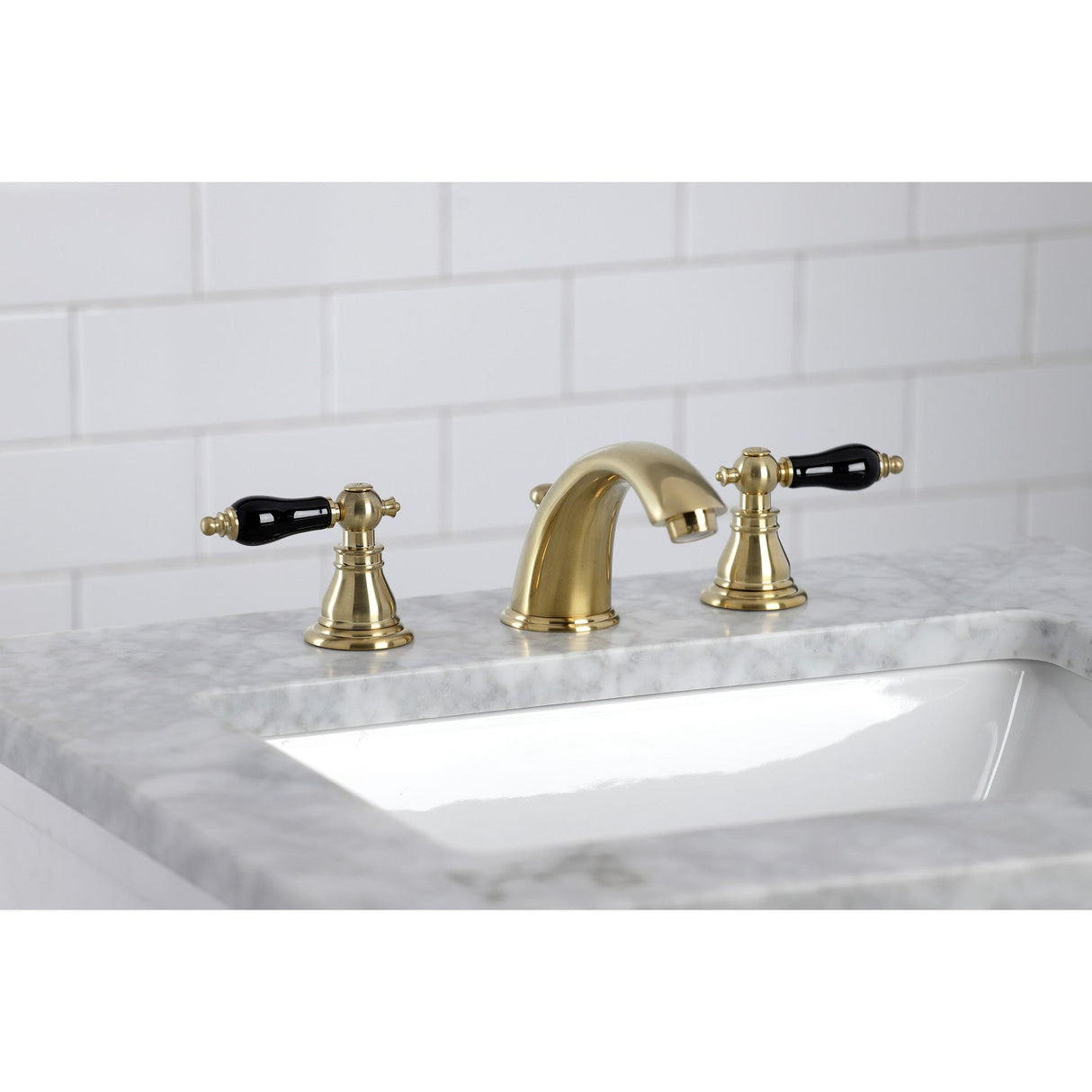 Duchess KB967AKLSB Two-Handle 3-Hole Deck Mount Widespread Bathroom Faucet with Plastic Pop-Up, Brushed Brass