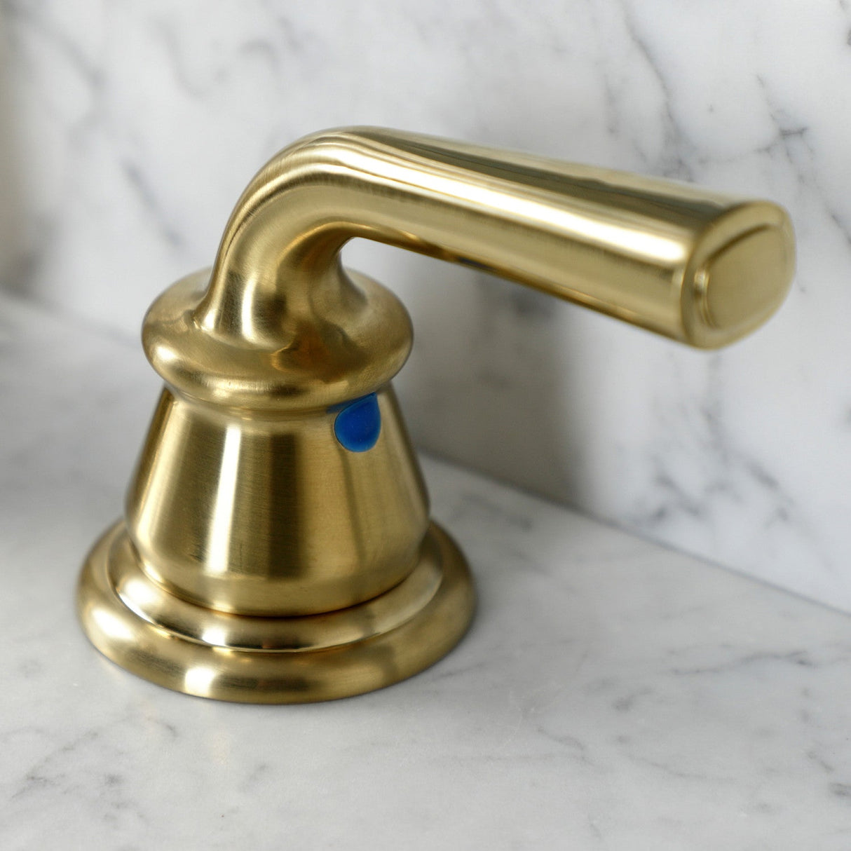 Restoration KB967RXLSB Two-Handle 3-Hole Deck Mount Widespread Bathroom Faucet with Plastic Pop-Up, Brushed Brass
