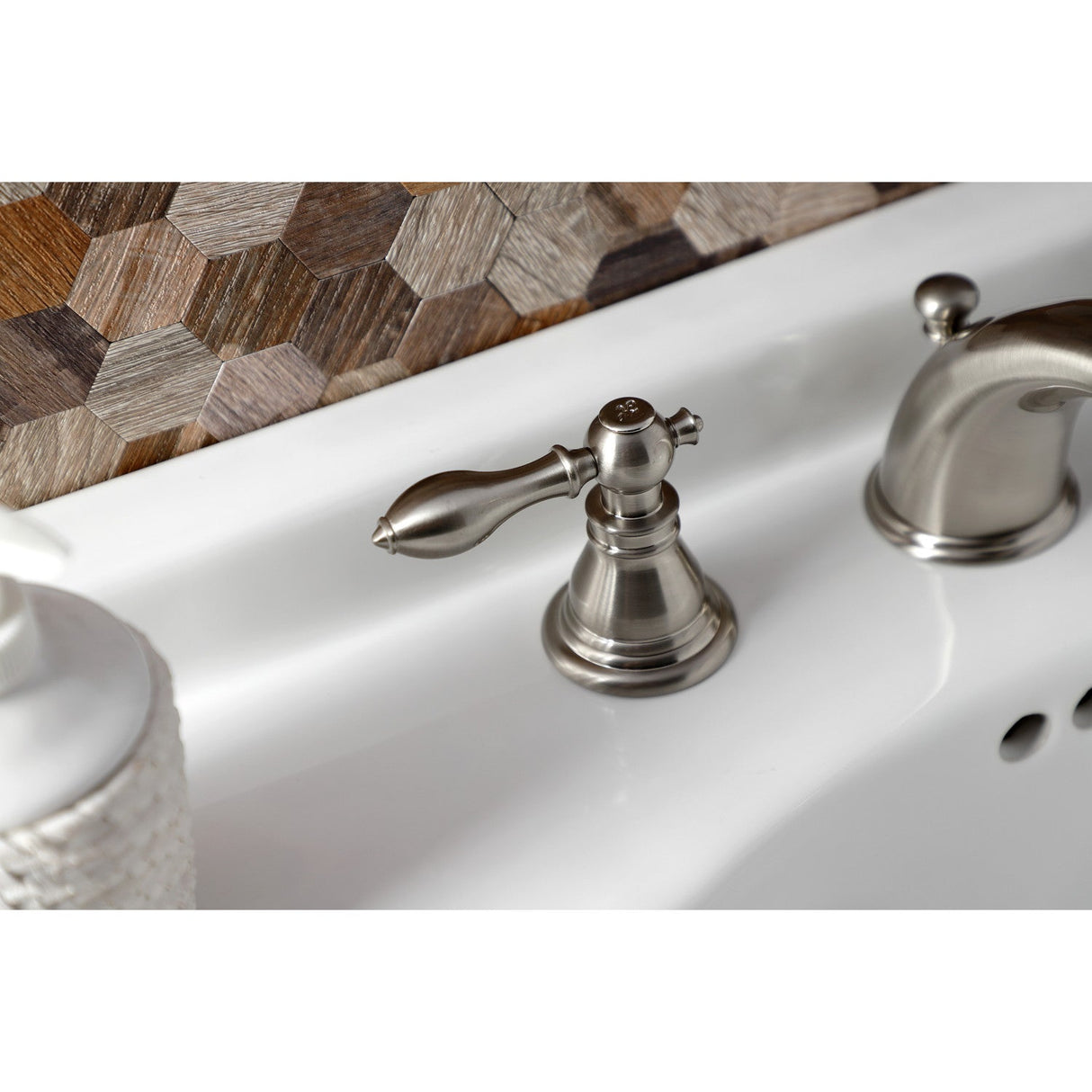American Classic KB968ACL Two-Handle 3-Hole Deck Mount Widespread Bathroom Faucet with Plastic Pop-Up, Brushed Nickel