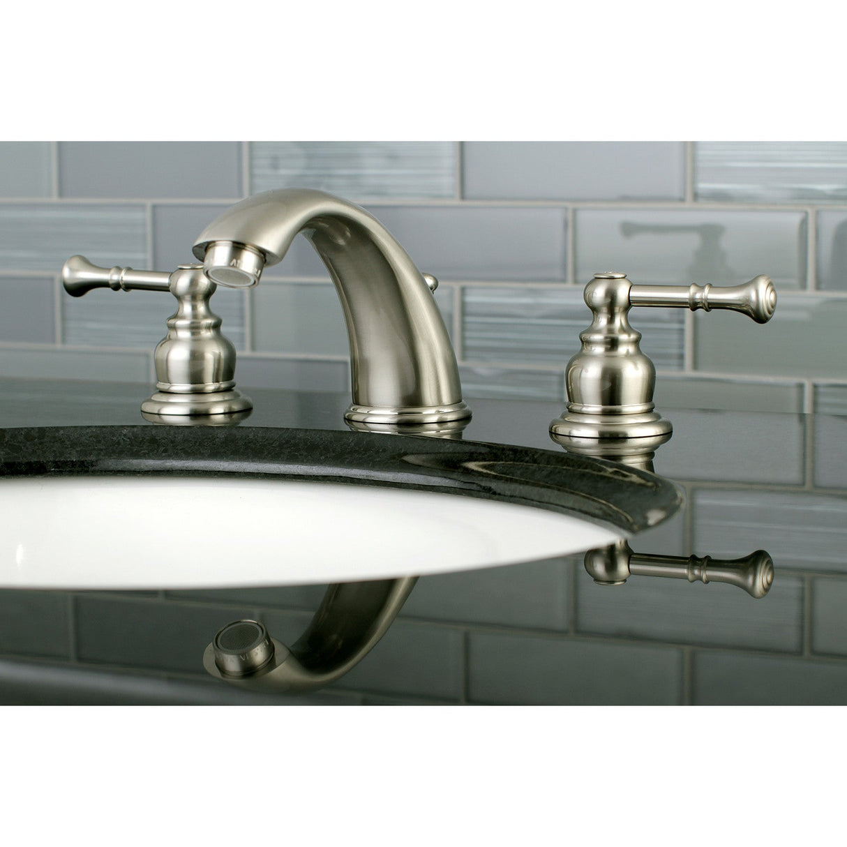 Naples KB968NL Two-Handle 3-Hole Deck Mount Widespread Bathroom Faucet with Plastic Pop-Up, Brushed Nickel