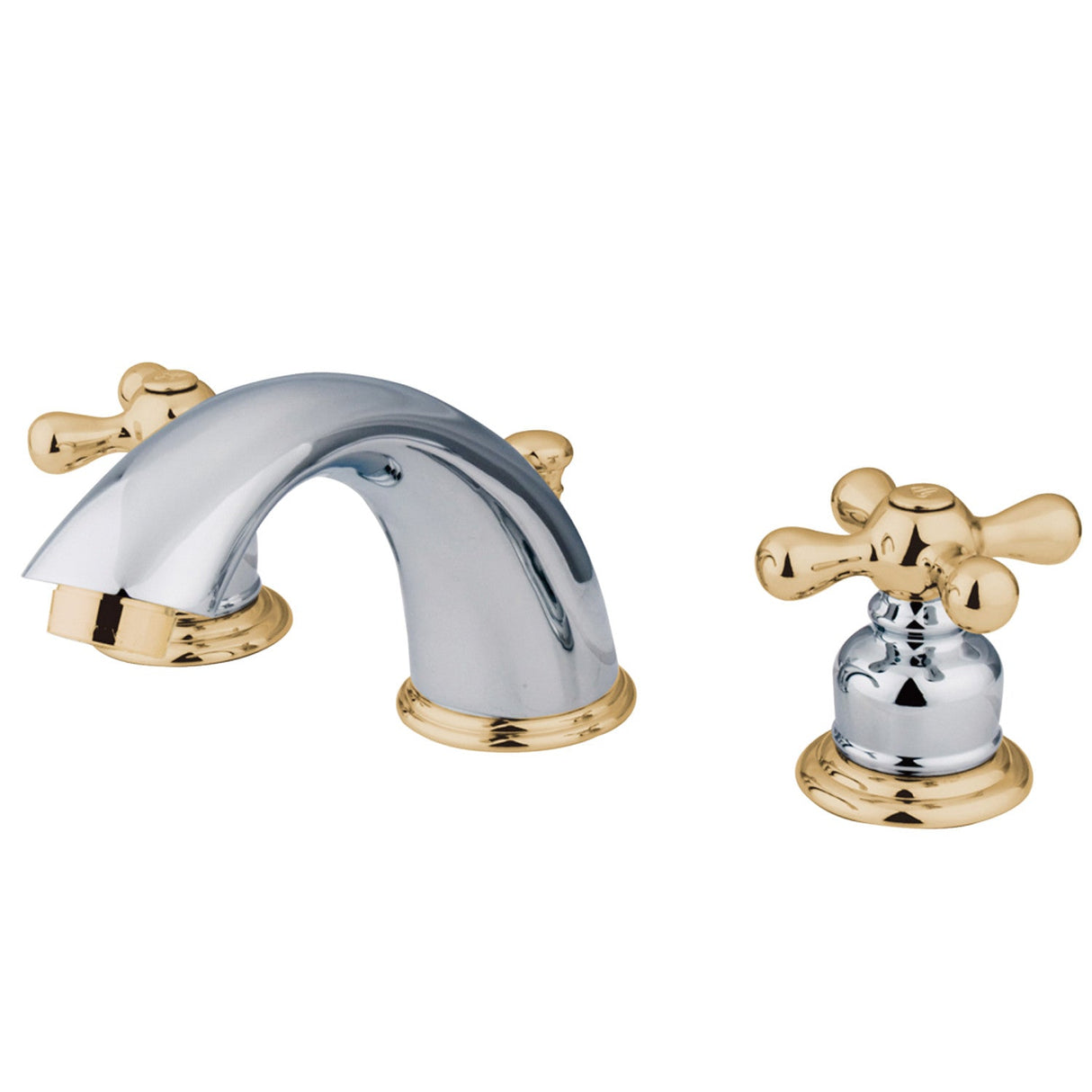 Victorian KB974X Two-Handle 3-Hole Deck Mount Widespread Bathroom Faucet with Plastic Pop-Up, Polished Chrome/Polished Brass