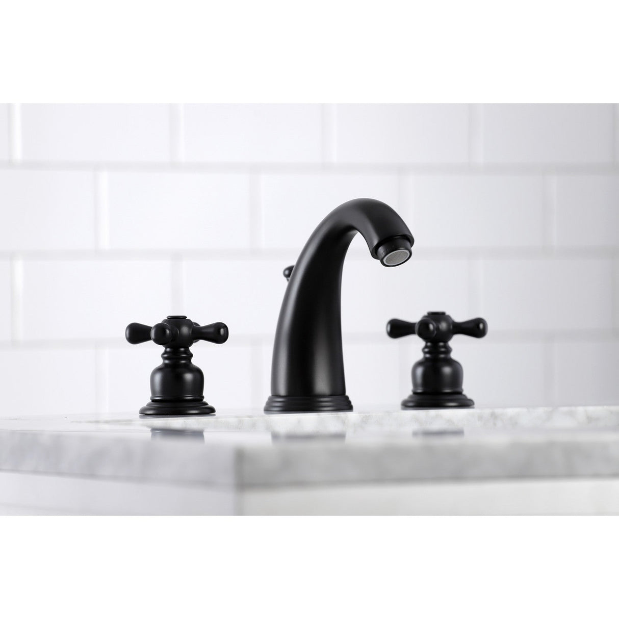 Victorian KB980AX Two-Handle 3-Hole Deck Mount Widespread Bathroom Faucet with Plastic Pop-Up, Matte Black